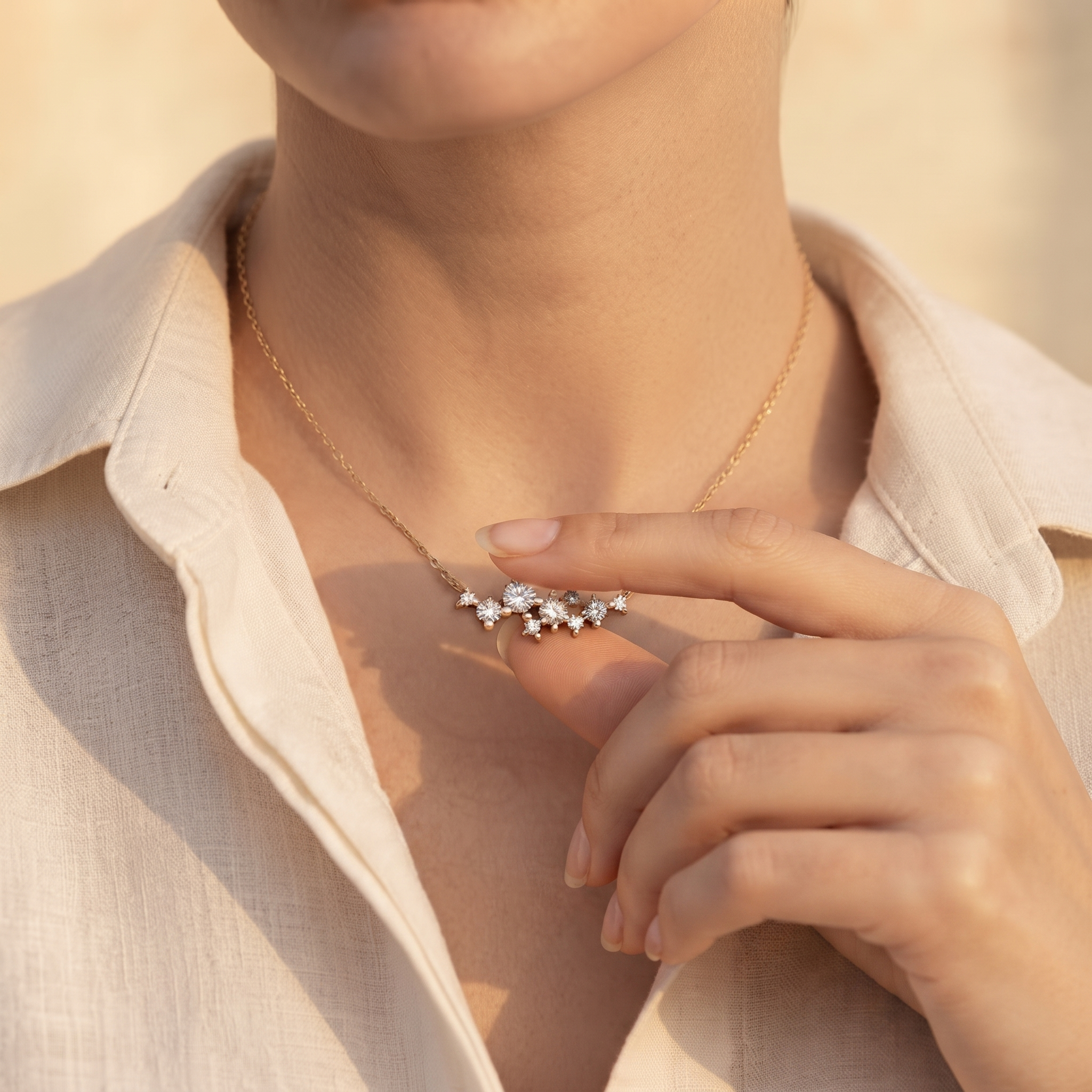 Graduated Round Diamond Cluster Necklace