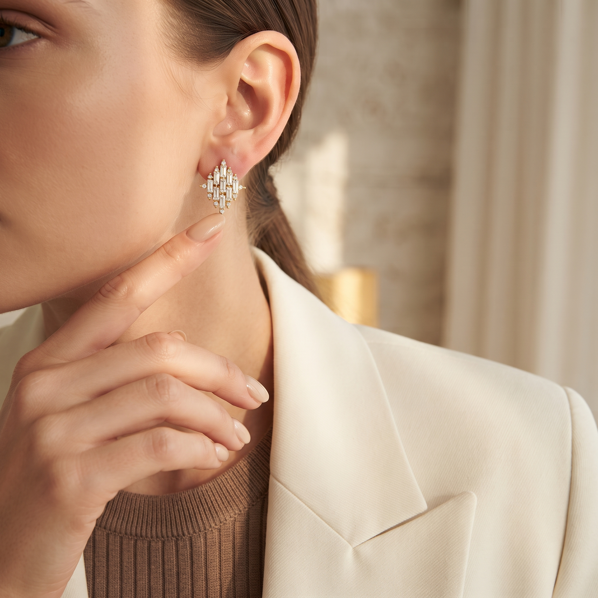 Geometric Baguette Cluster Stud Earrings