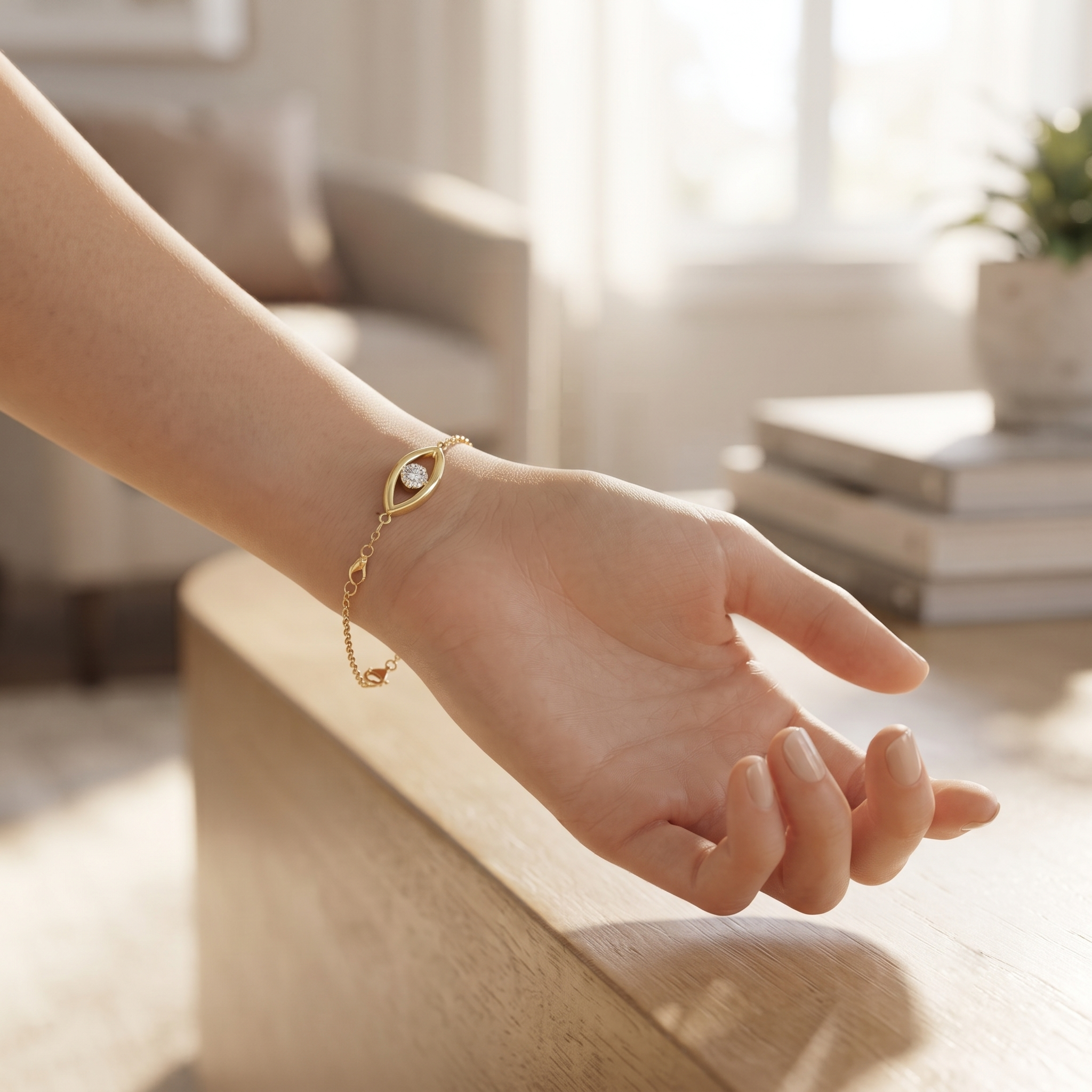 Eye Shape Round Diamond Station Bracelet