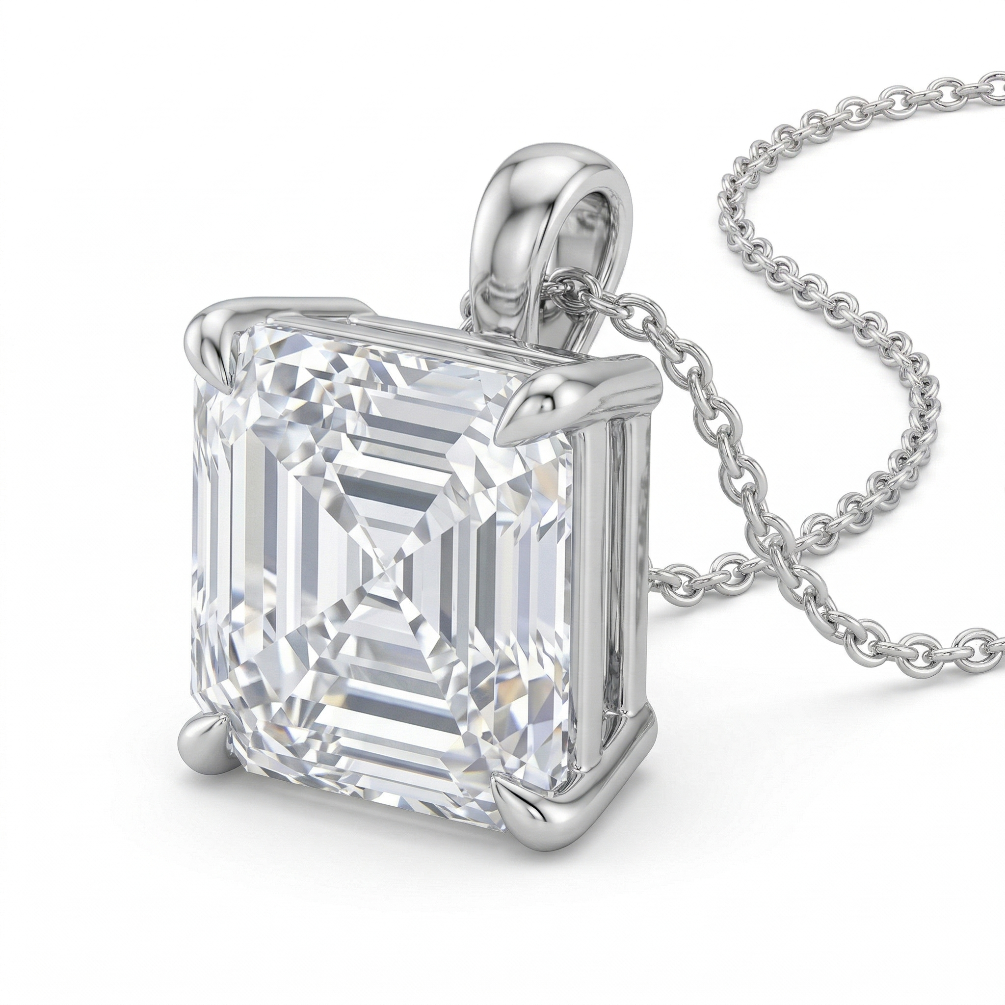 Asscher Cut Solitaire Diamond Pendant