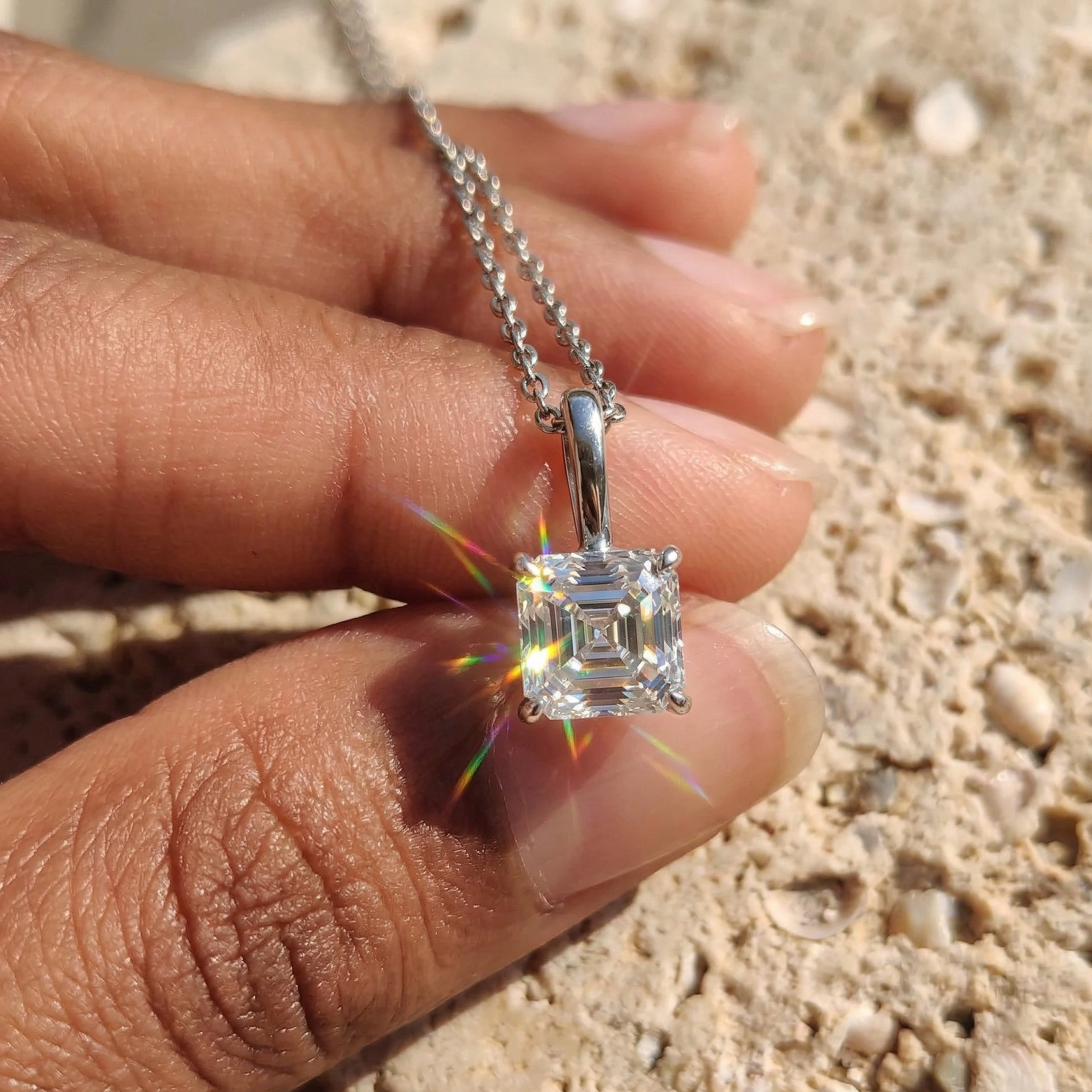Asscher Cut Solitaire Diamond Pendant
