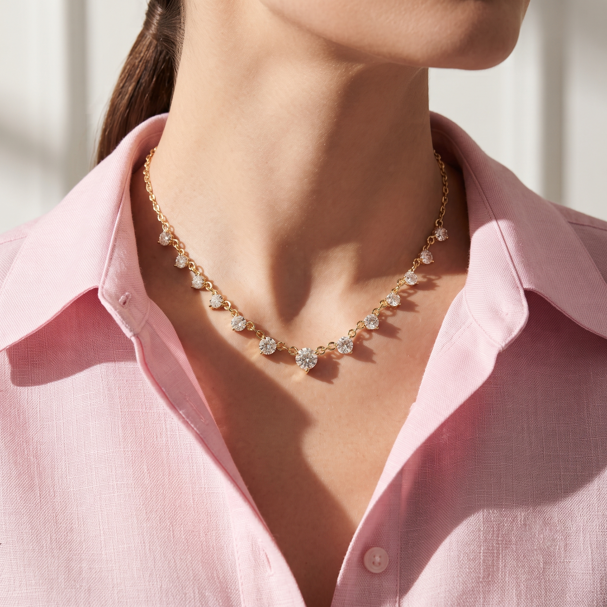 Graduated Pear Diamond Station Necklace