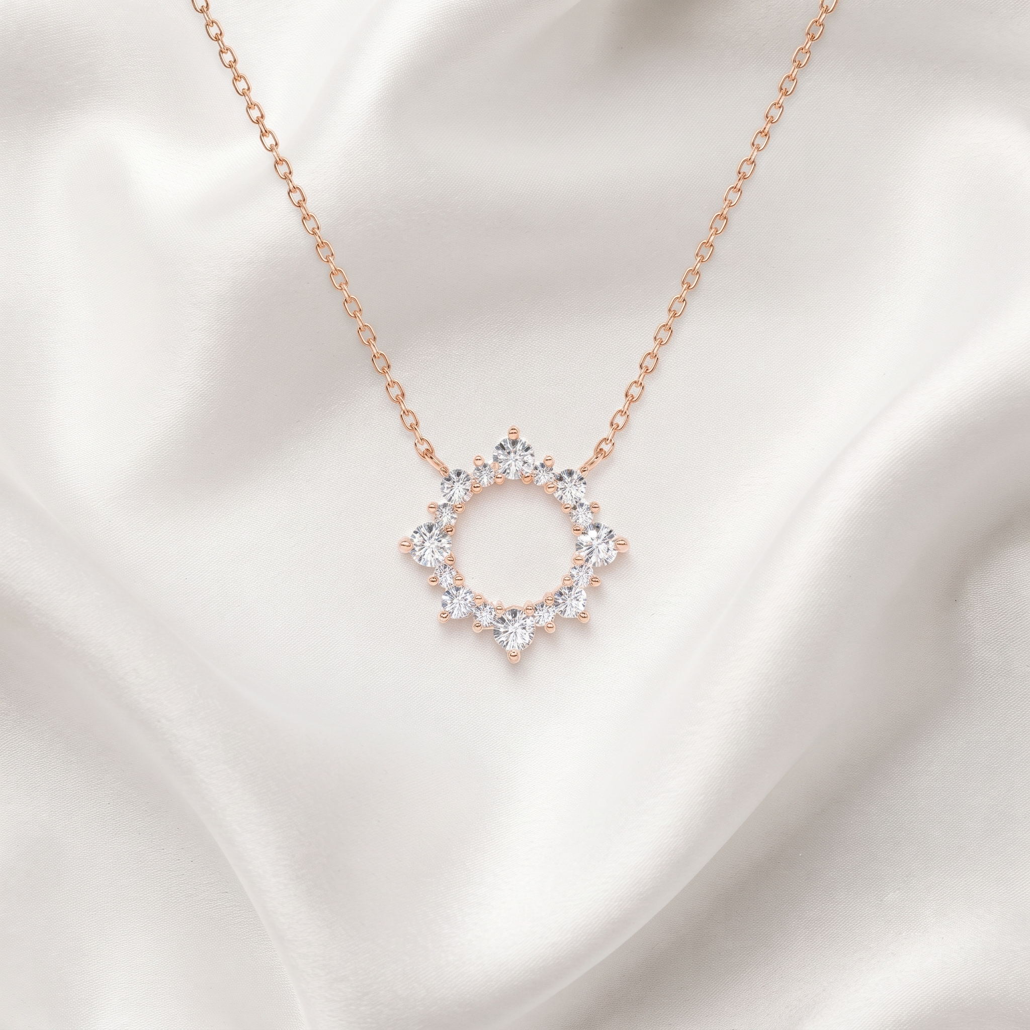 Open Circle Diamond Wreath Pendant Necklace