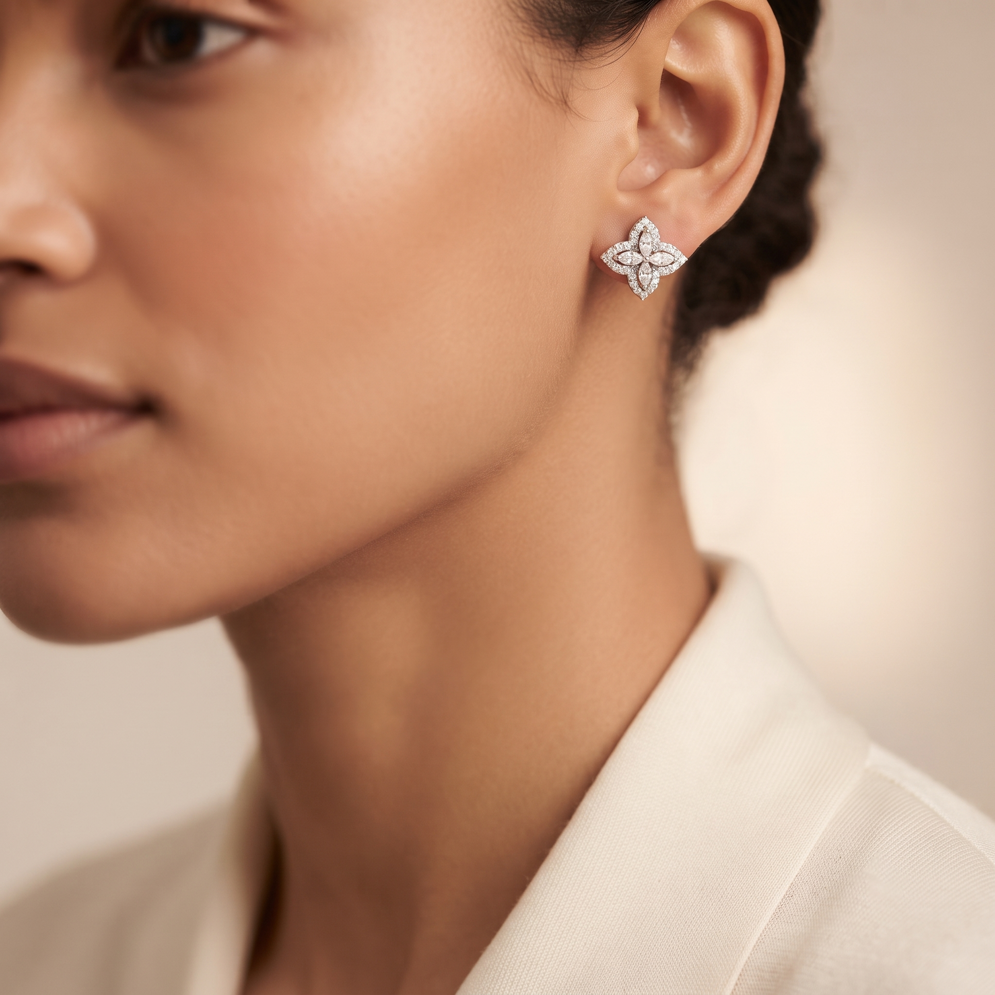 Four Petal Marquise Diamond Stud Earrings