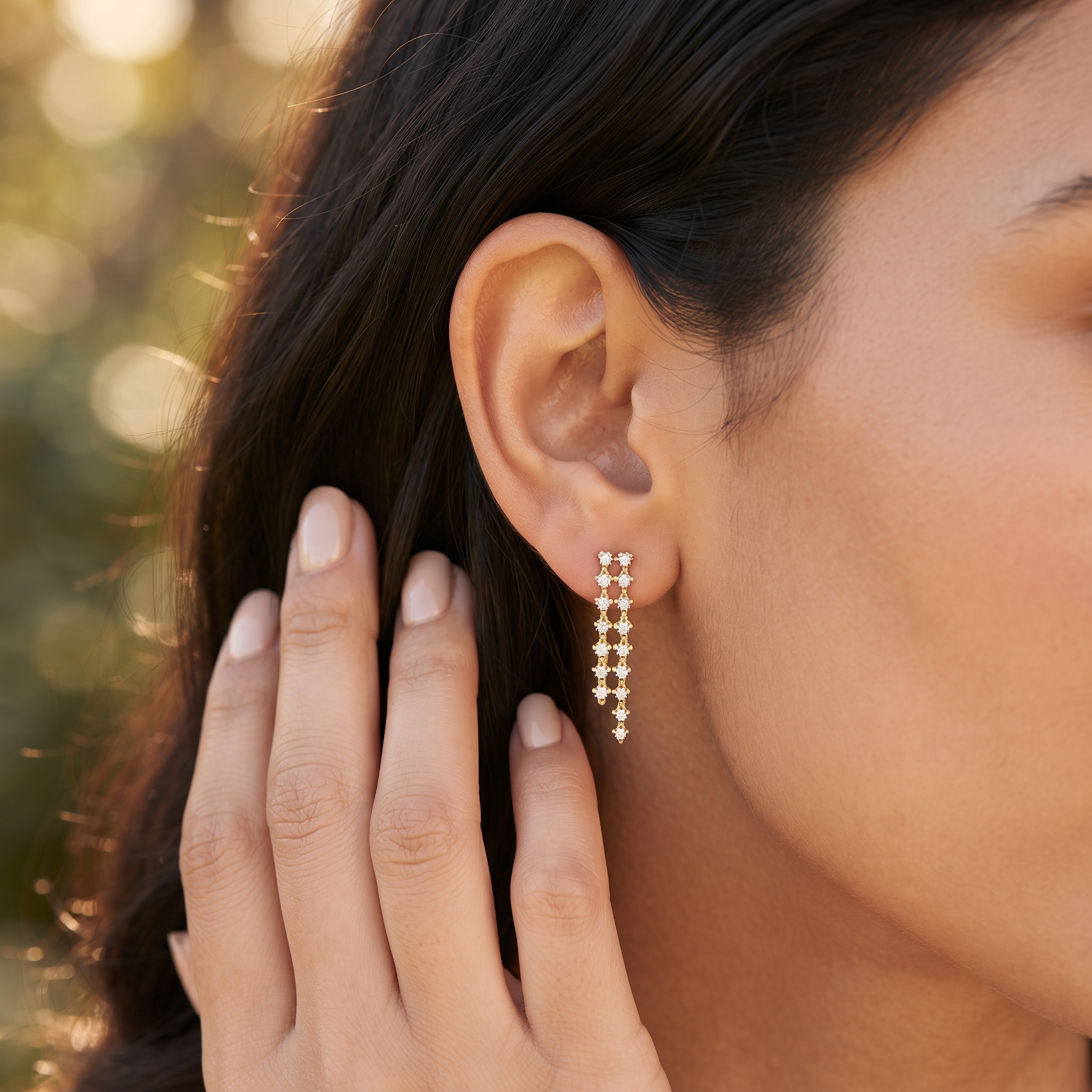 Double Row Diamond Drop Earrings