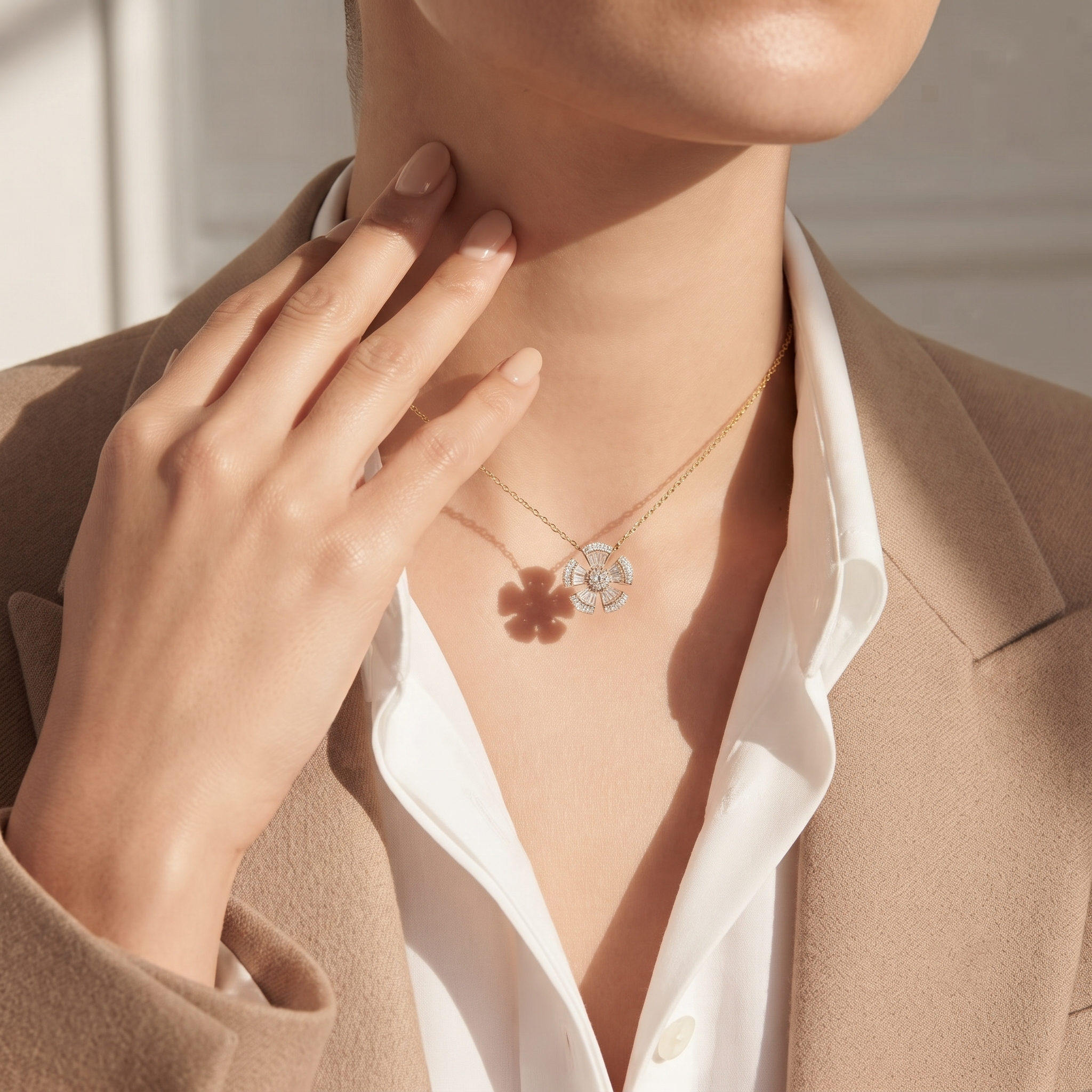 Floral Baguette Diamond Pendant Necklace