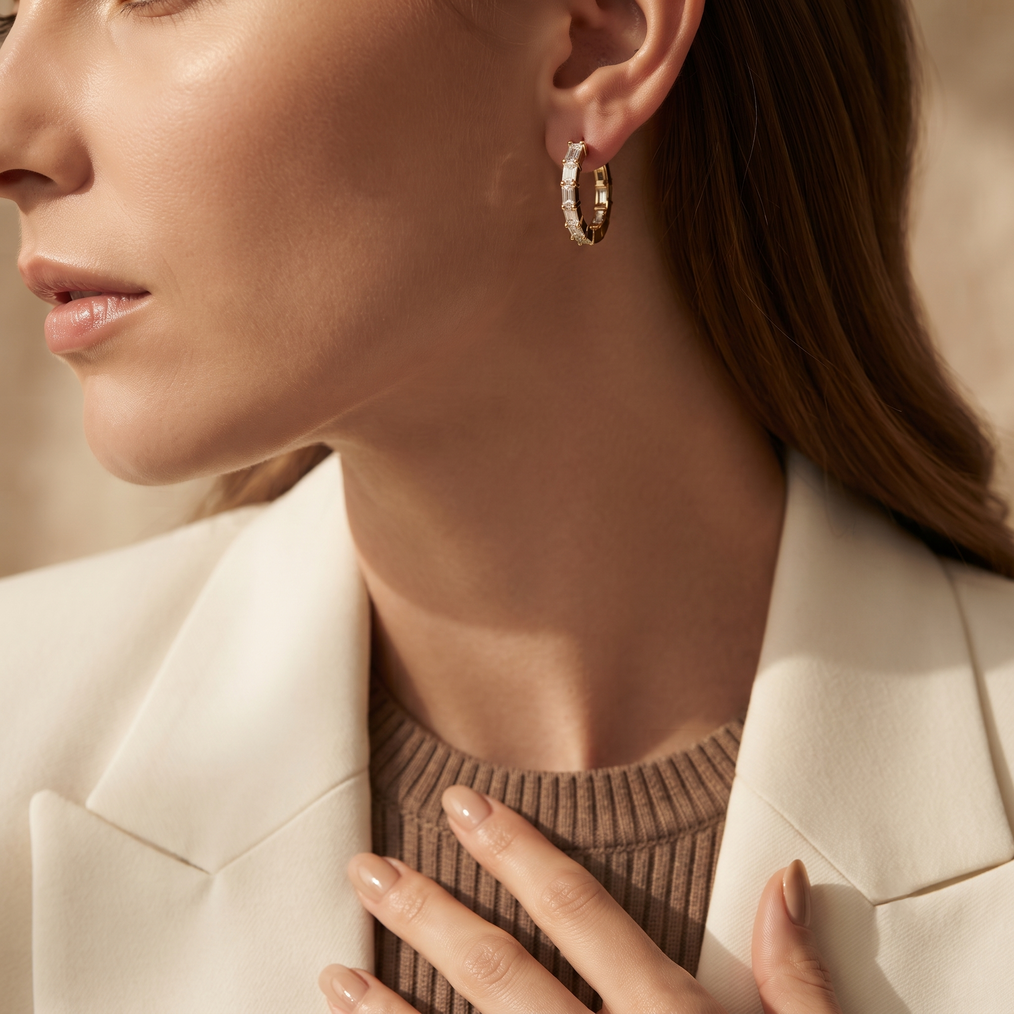 Emerald Baguette Diamond Hoop Earrings