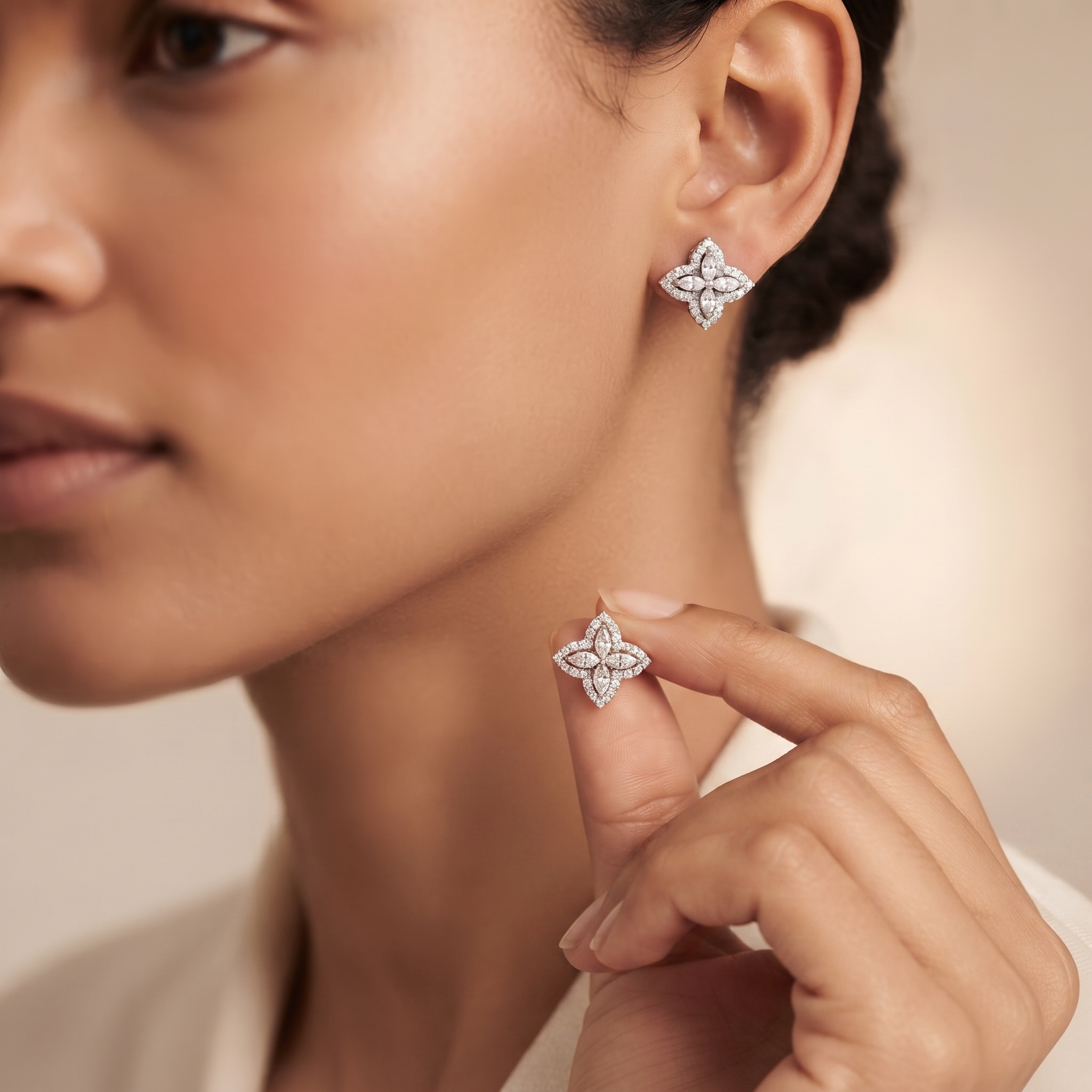 Four Petal Marquise Diamond Stud Earrings
