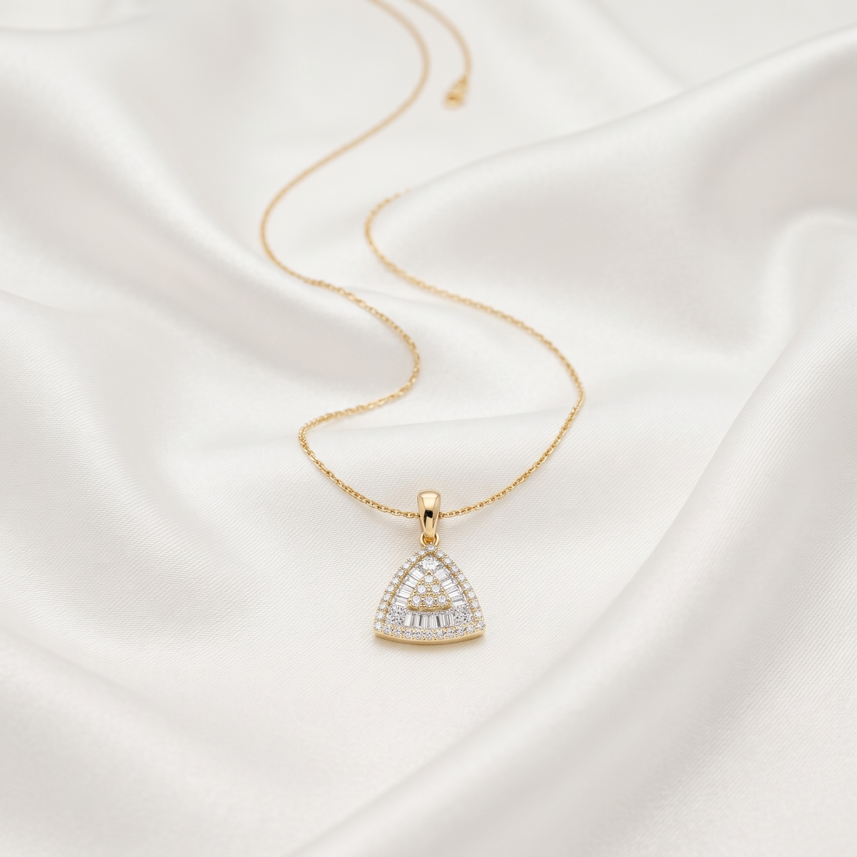 Geometric Baguette Diamond Triangle Pendant