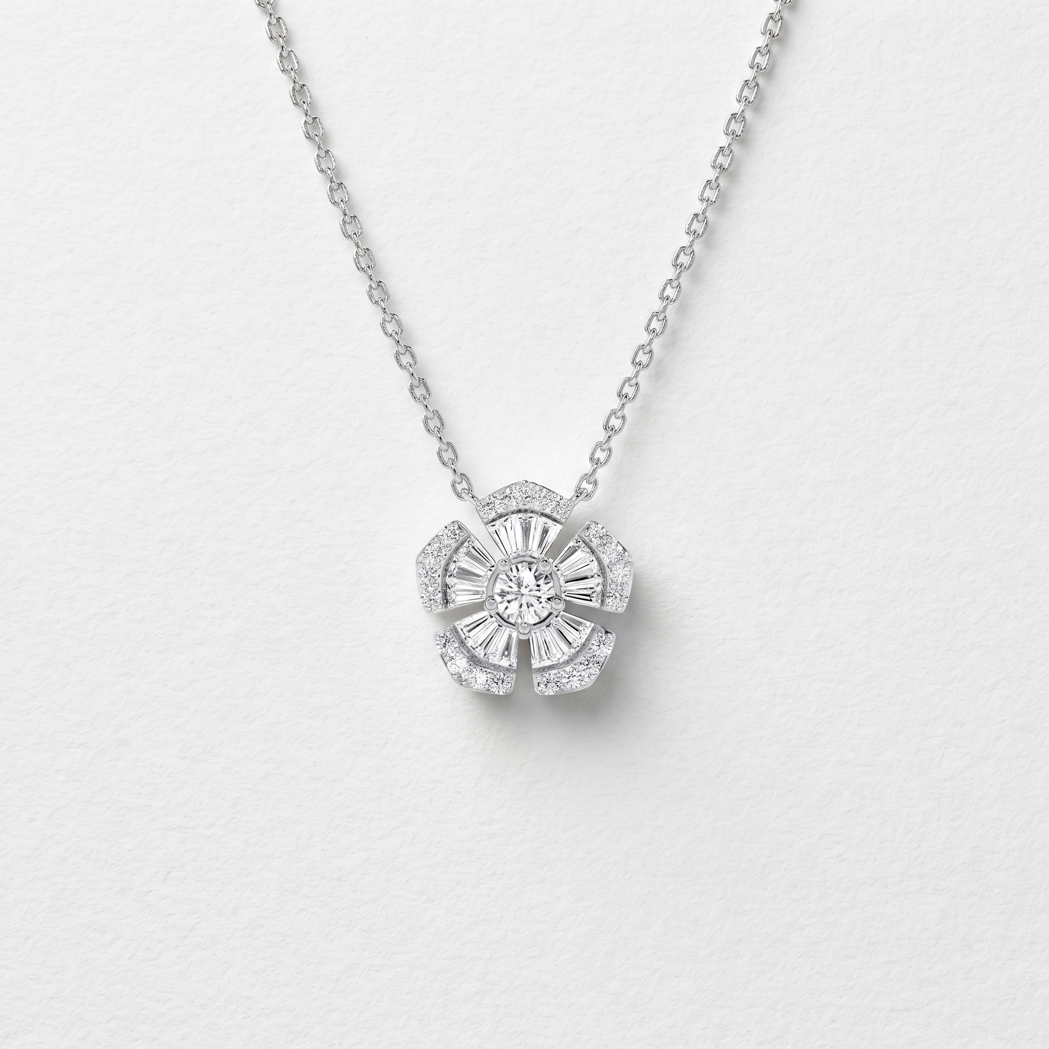 Floral Baguette Diamond Pendant Necklace