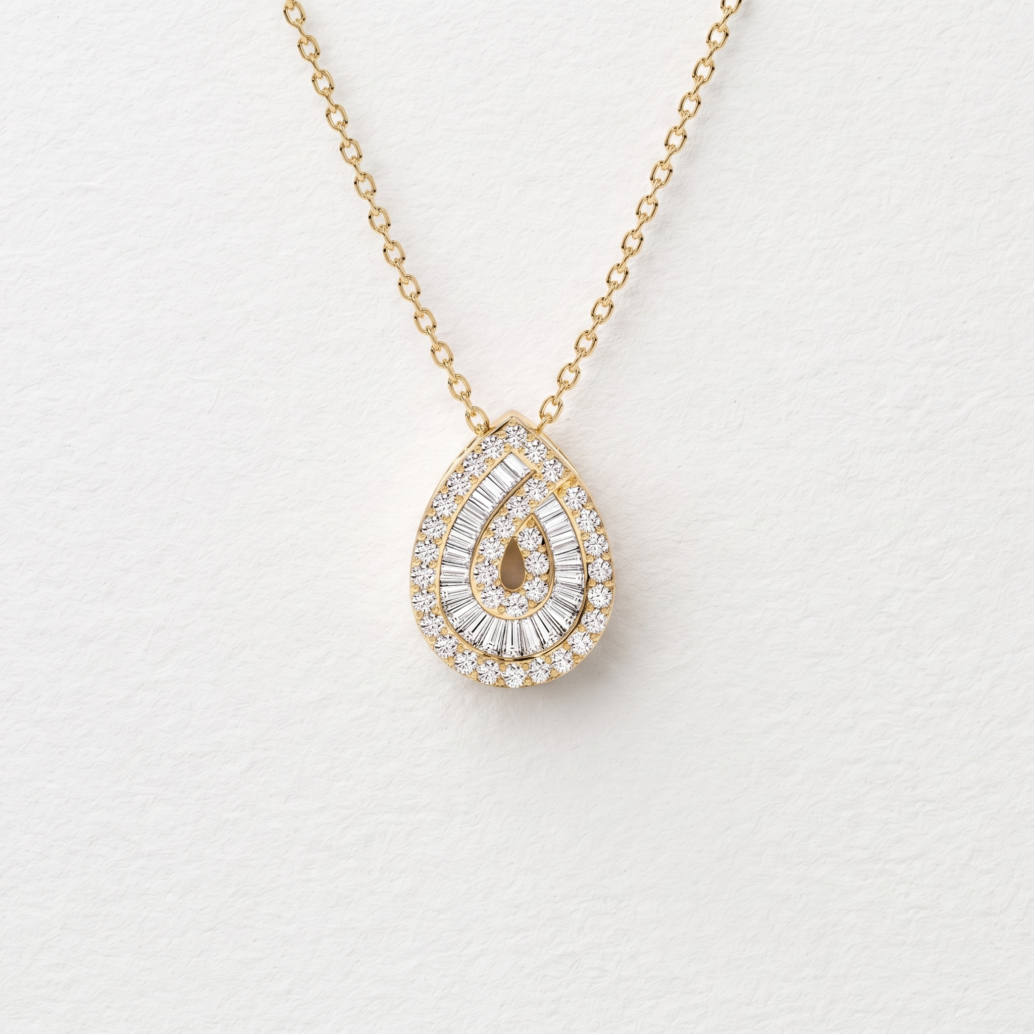 Pear Shape Baguette Halo Diamond Pendant