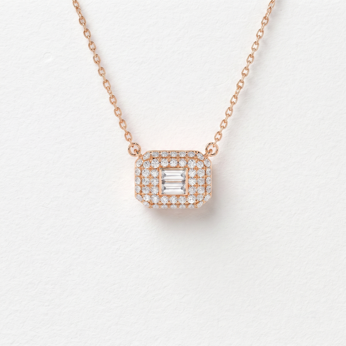 Rectangular Baguette Diamond Halo Pendant