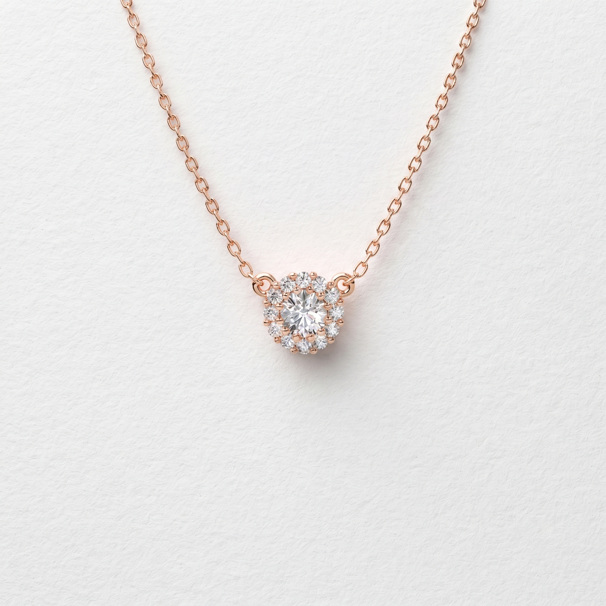 Round Floral Halo Diamond Pendant Necklace
