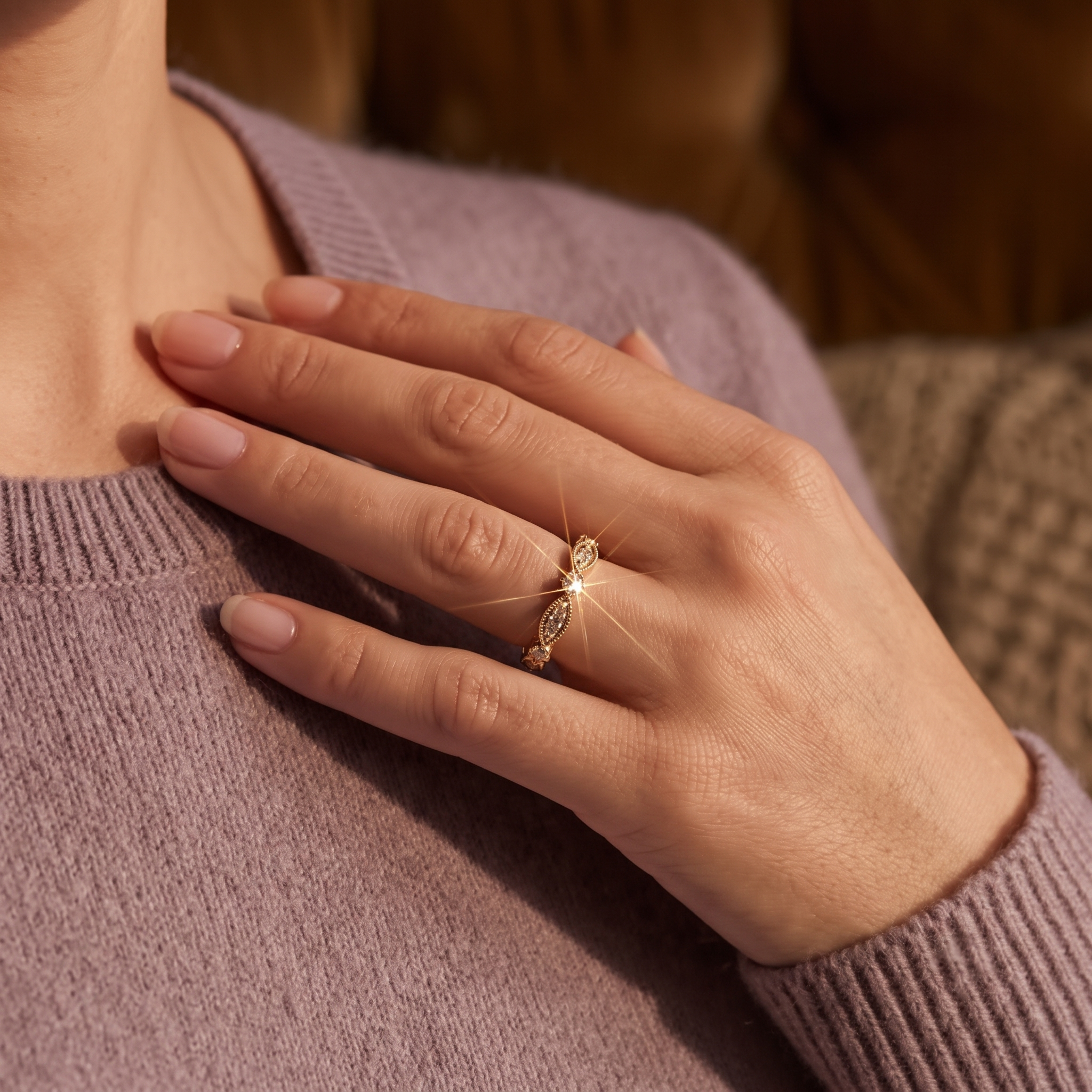 Marquise & Round Diamond Ornamental Band