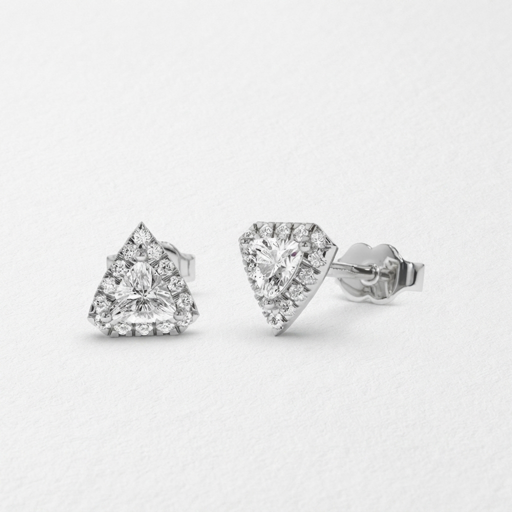 Triangular Floral Diamond Stud Earrings