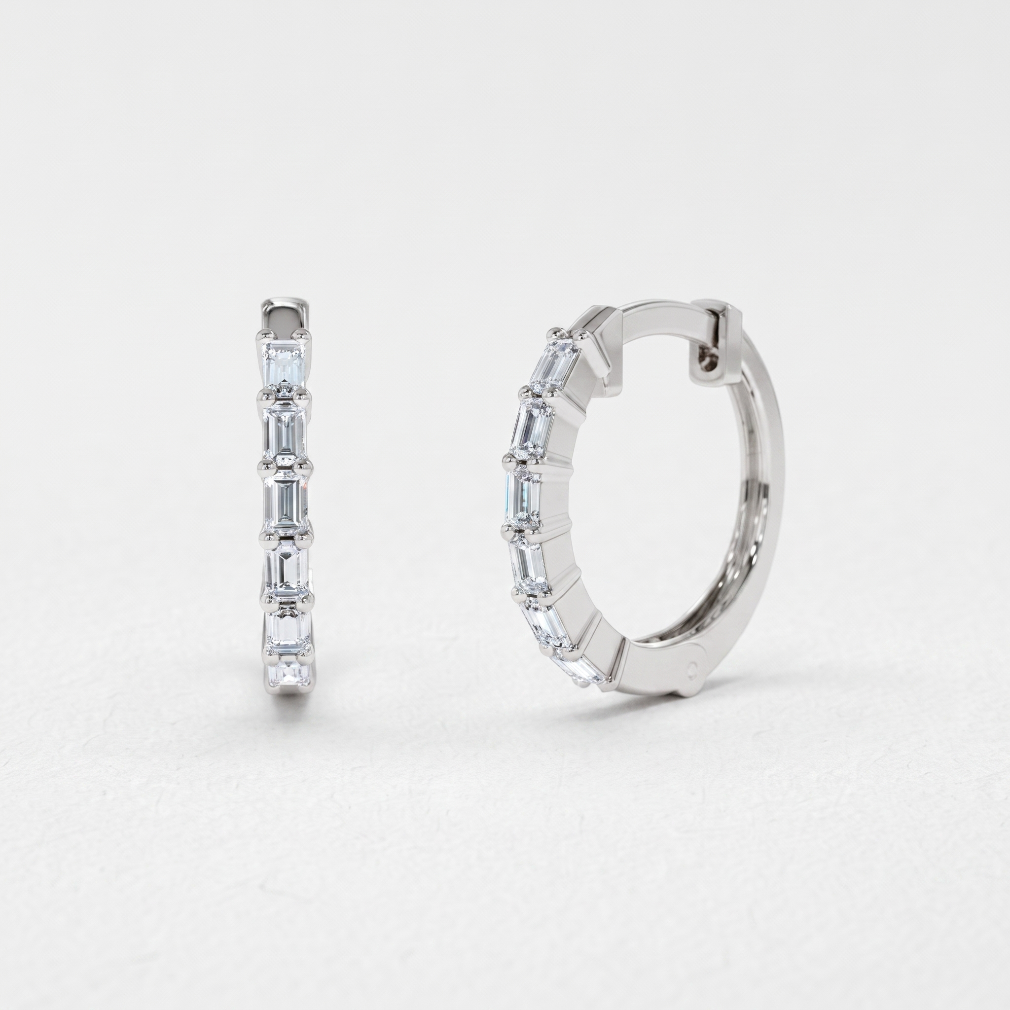 Emerald Baguette Diamond Hoop Earrings