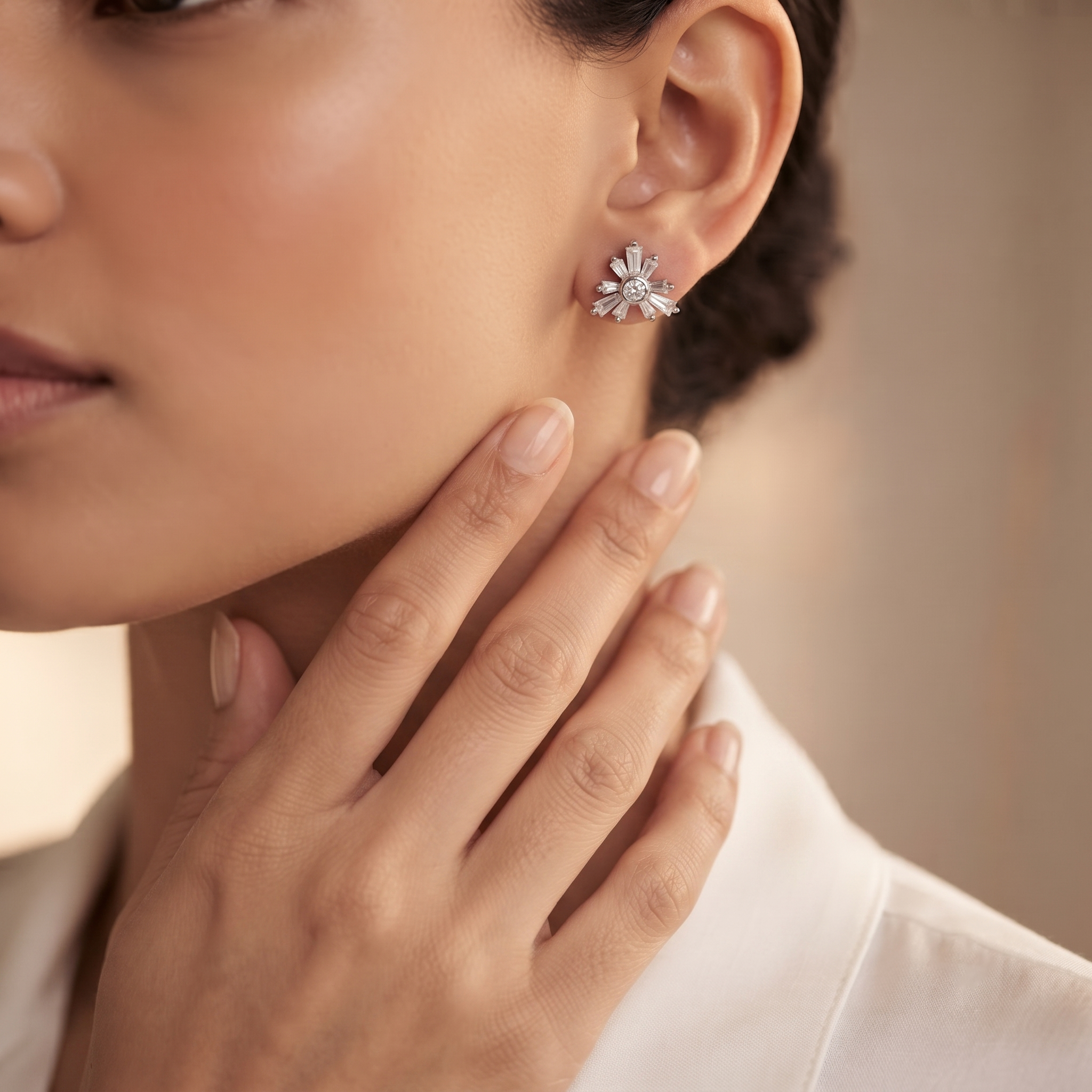Radiant Baguette Sunburst Stud Earrings