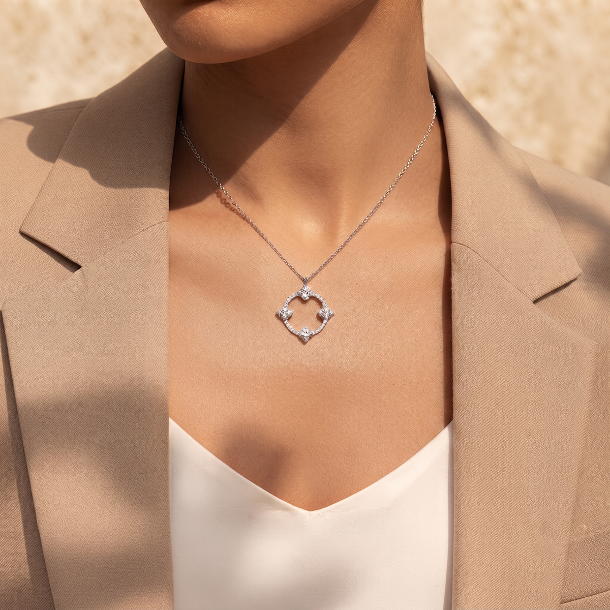 Open Frame Cushion Diamond Pendant
