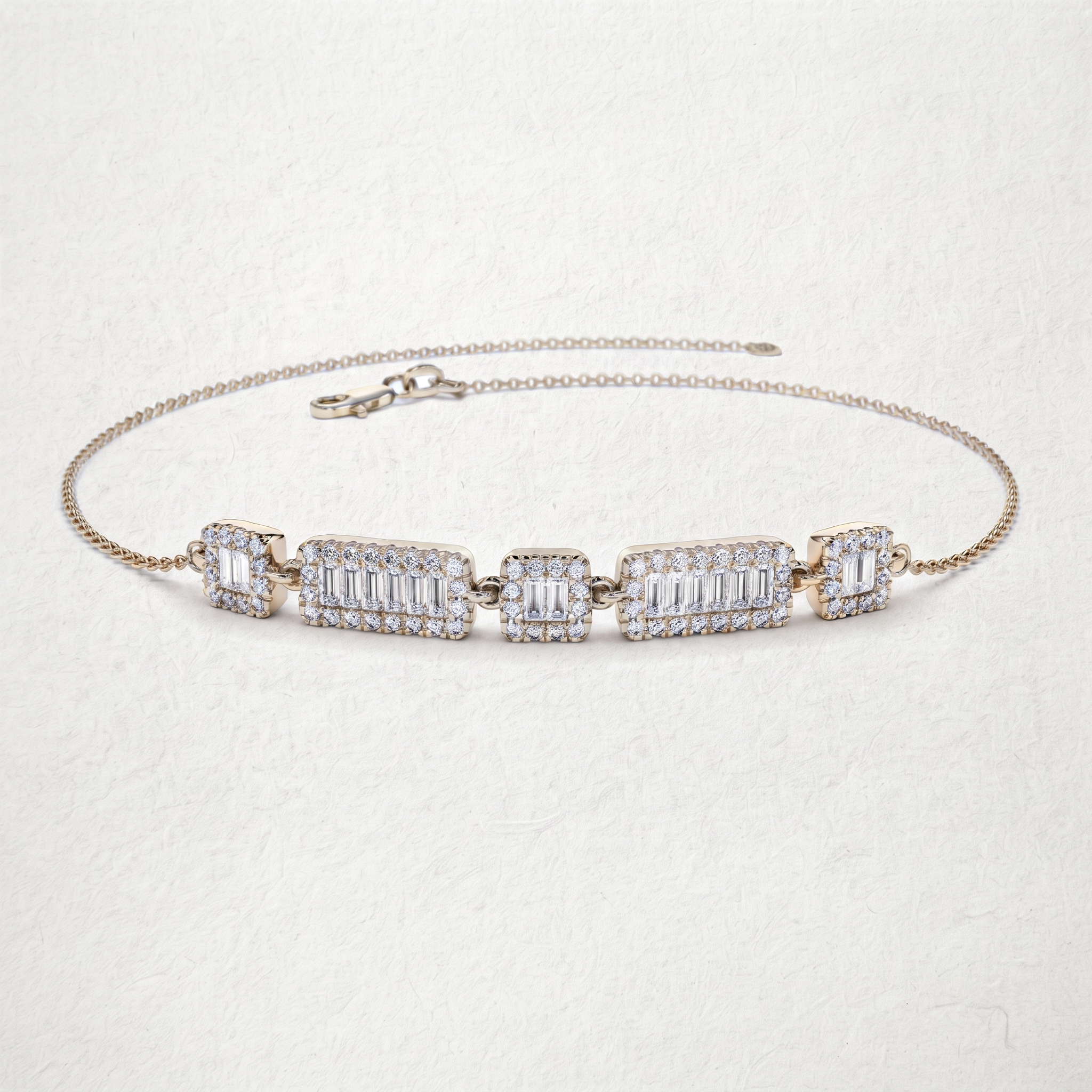 Baguette & Round Diamond Station Bracelet