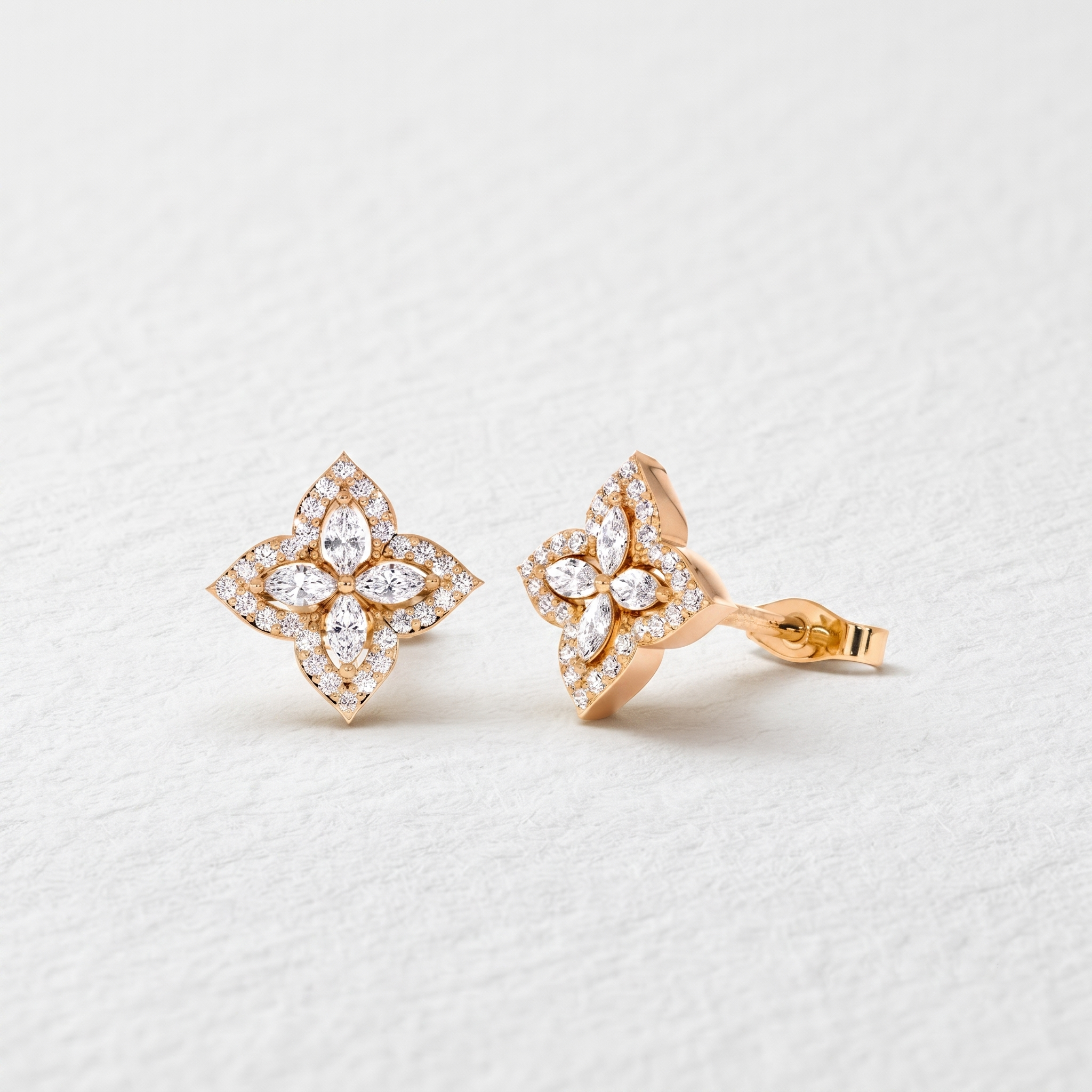 Four Petal Marquise Diamond Stud Earrings