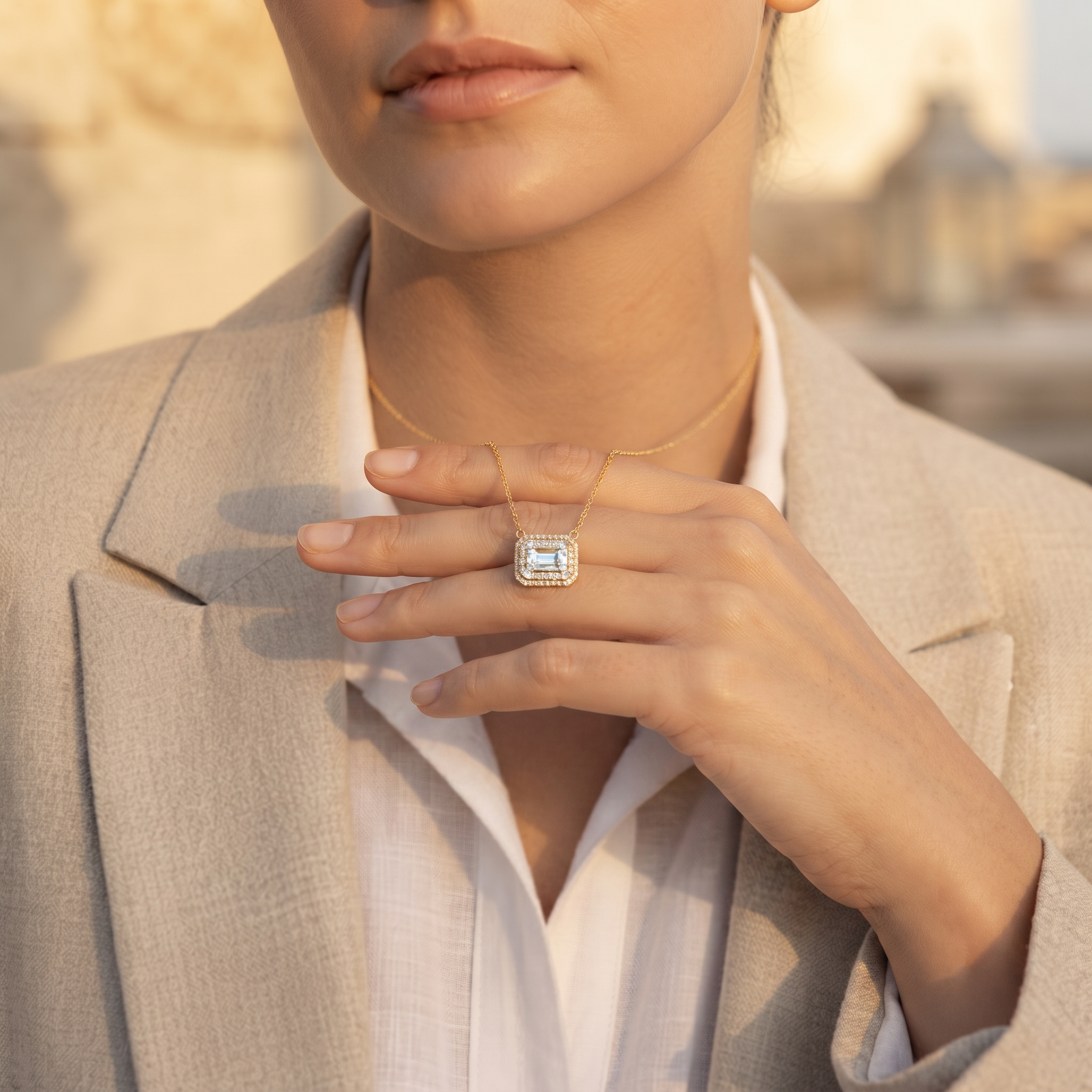 Rectangular Baguette Diamond Halo Pendant