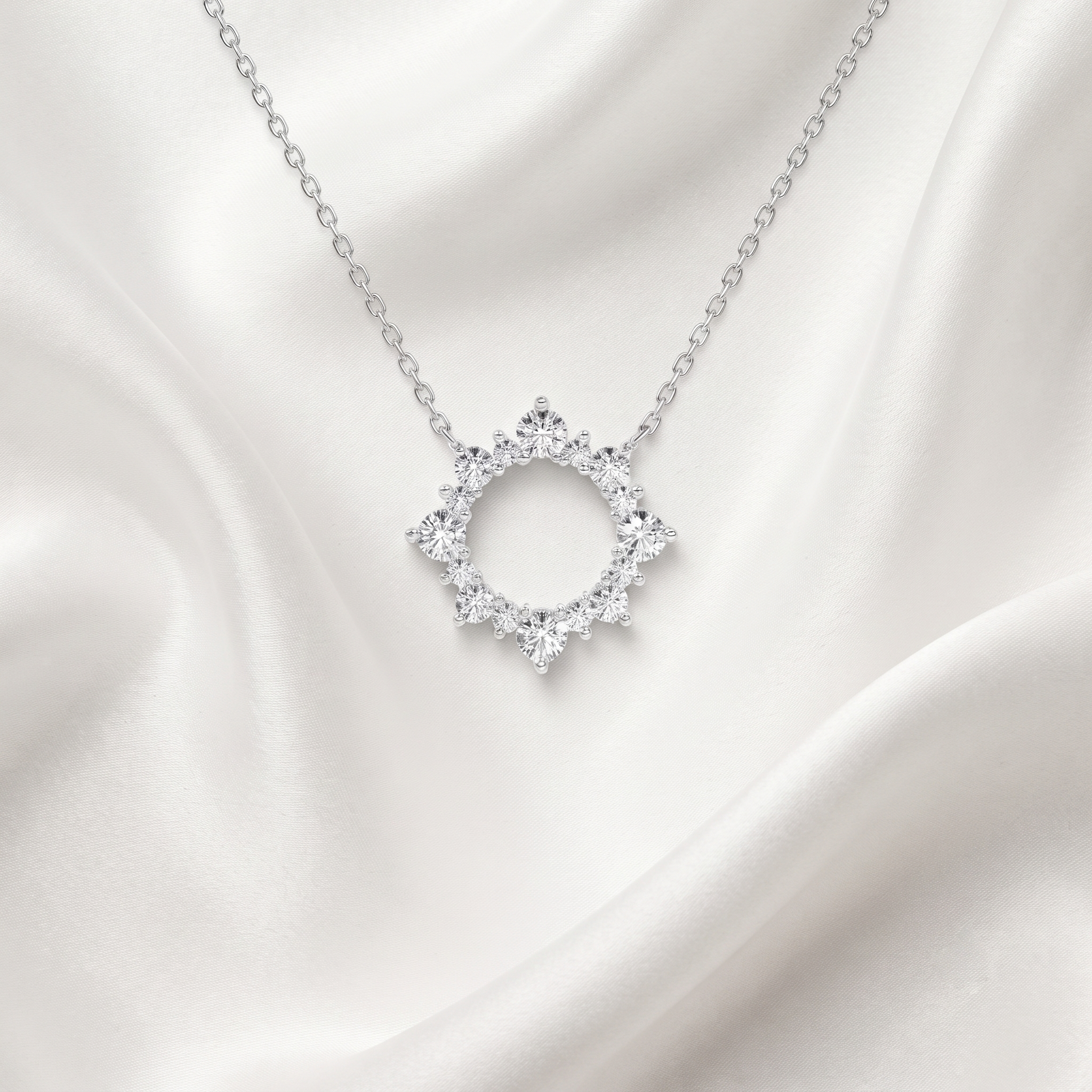 Open Circle Diamond Wreath Pendant Necklace