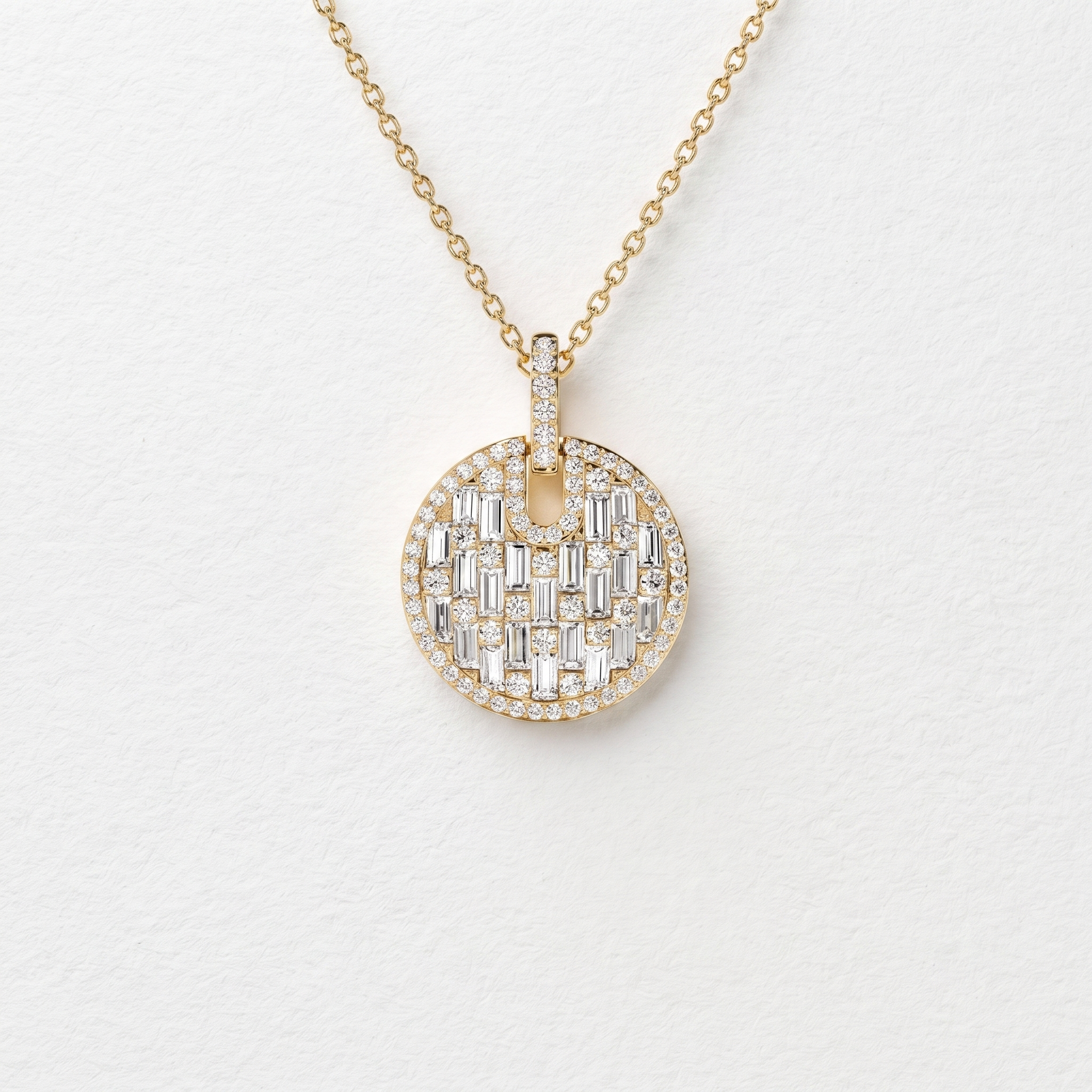 Geometric Baguette Diamond Circle Pendant