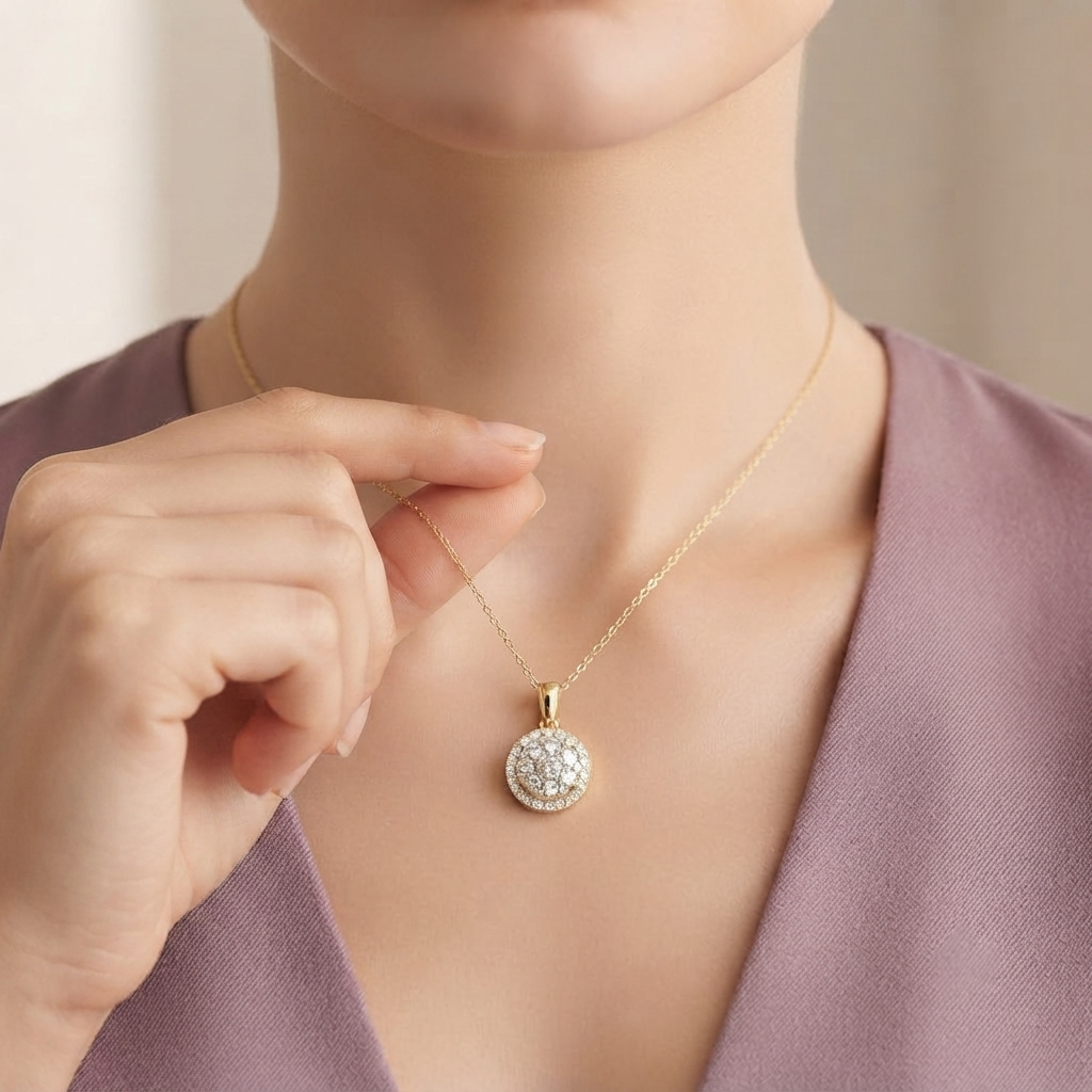 Round Cluster Halo Diamond Pendant Necklace