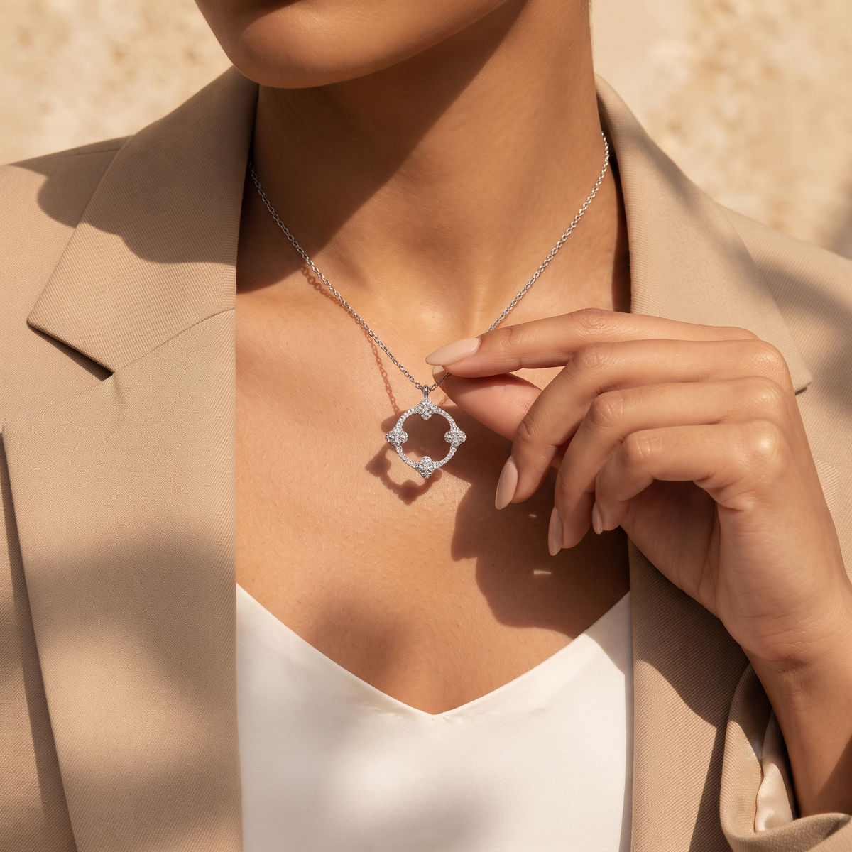 Open Frame Cushion Diamond Pendant