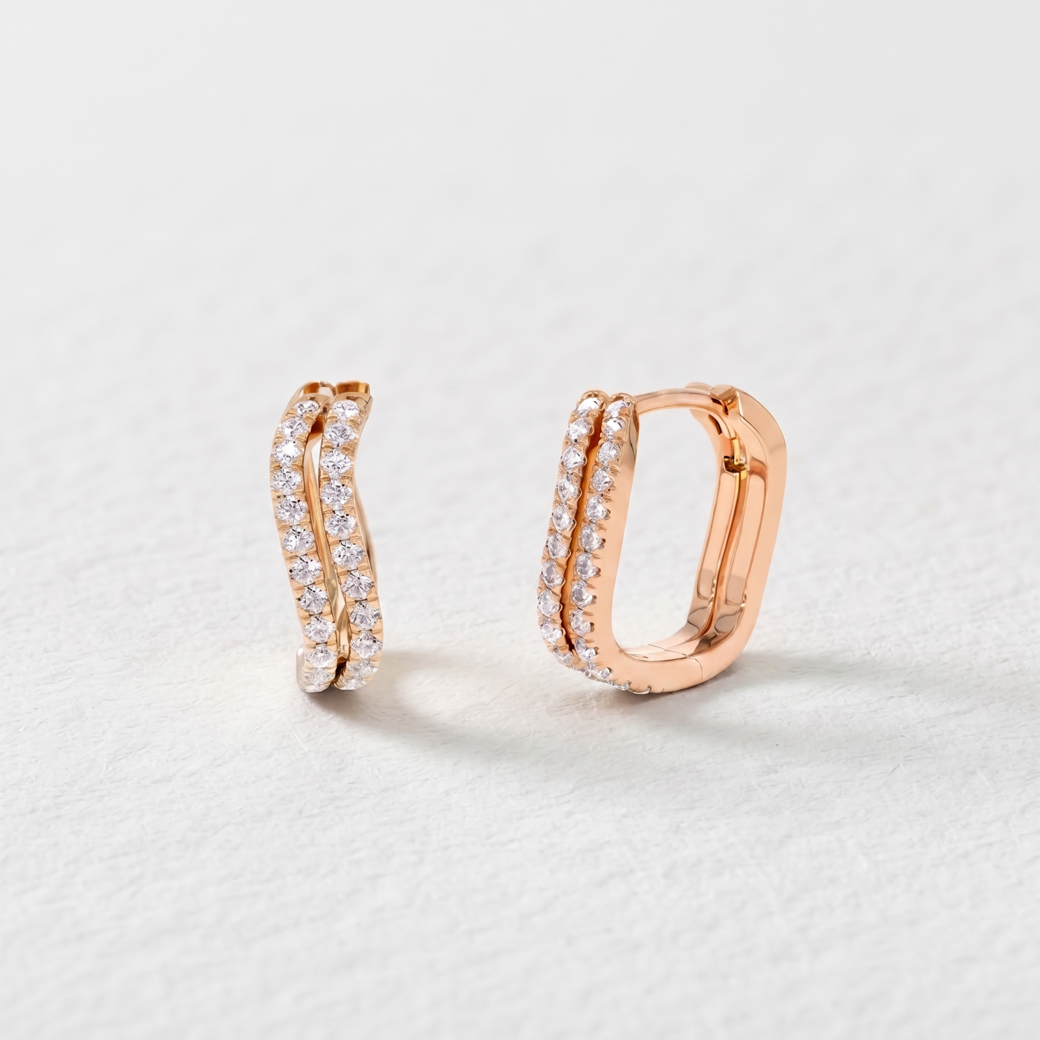 Double Row Rectangular Diamond Hoop Earrings