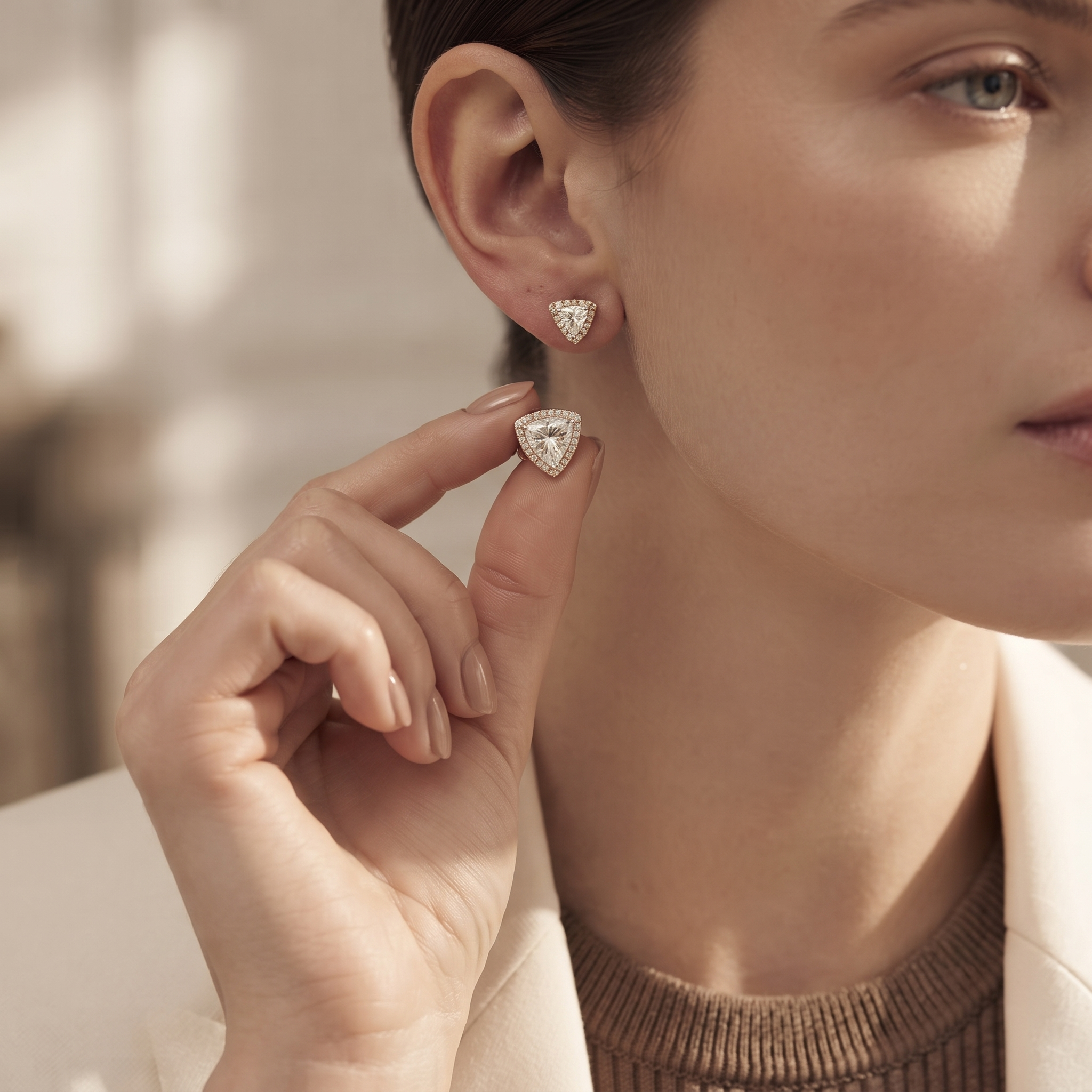 Triangular Floral Diamond Stud Earrings