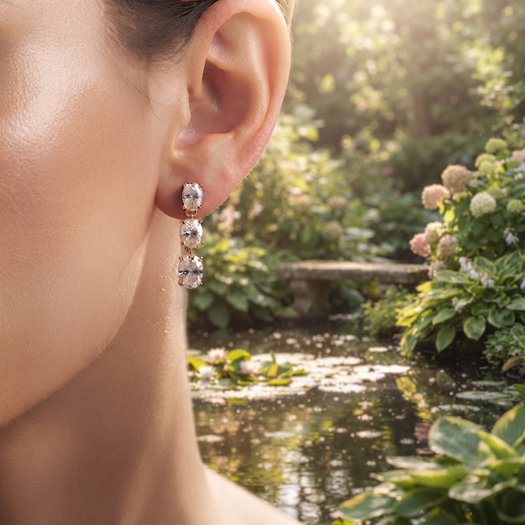 Graduated Oval Diamond Drop Earrings