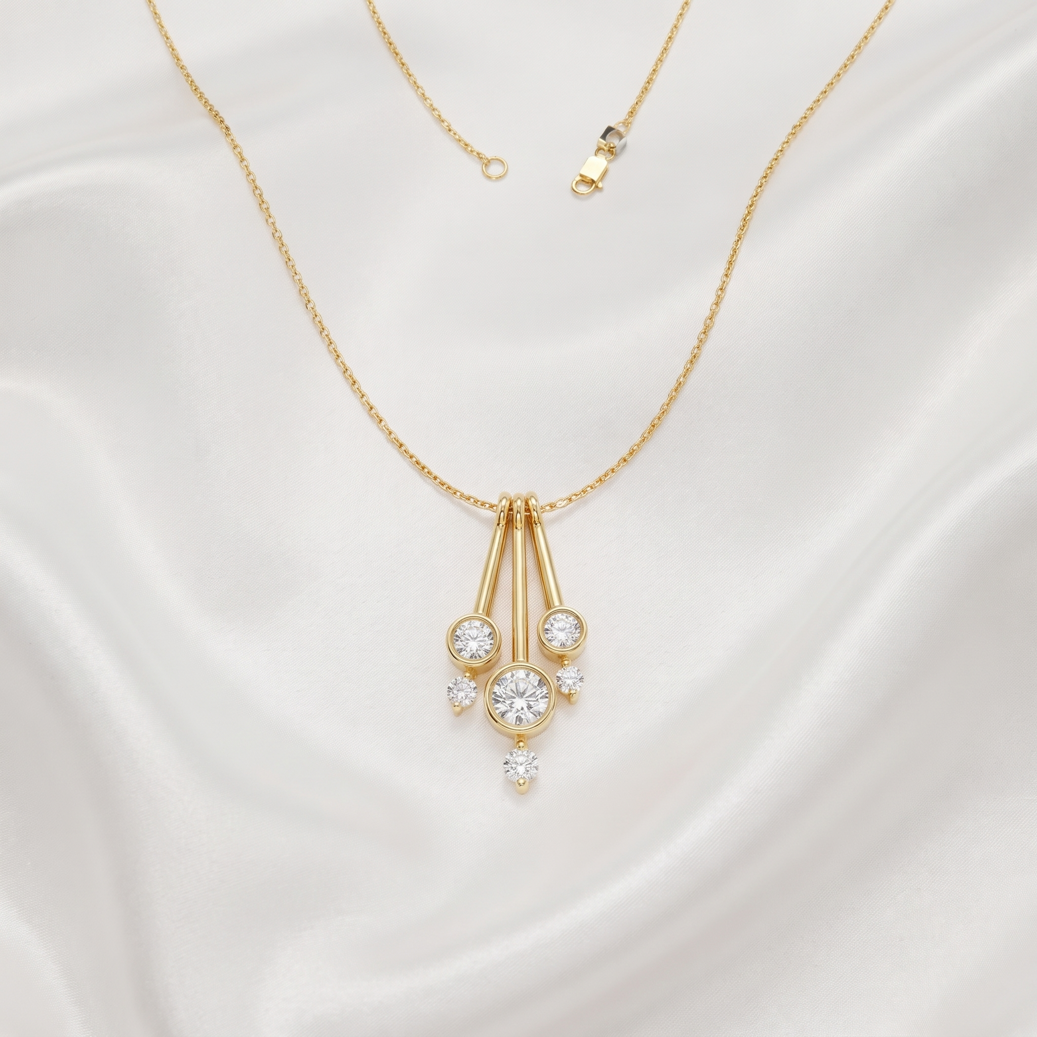 Cascading Round Diamond Bar Pendant Necklace