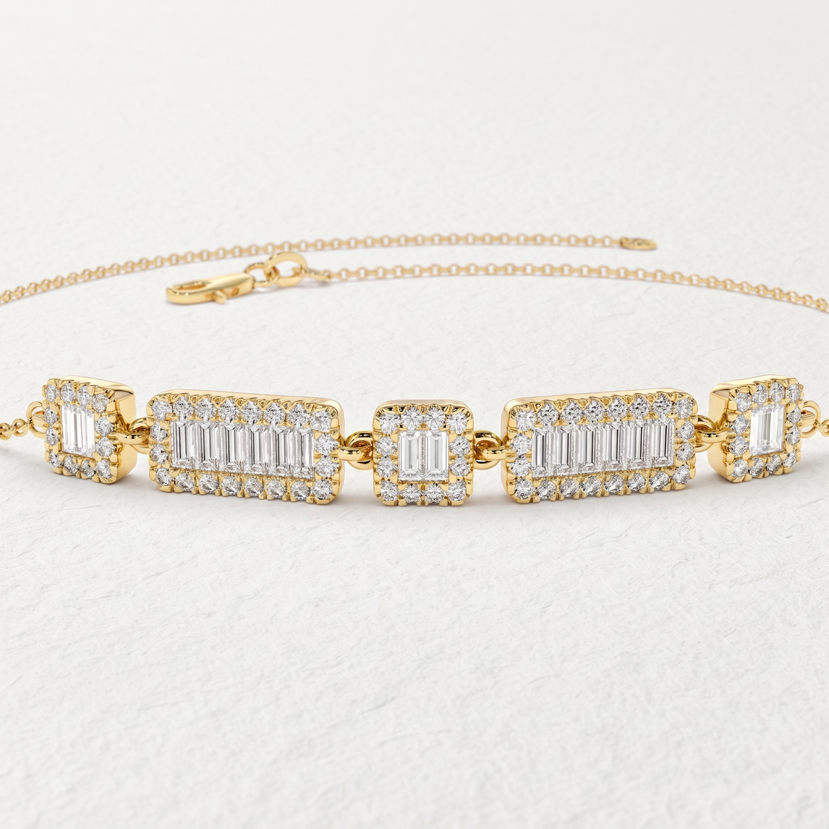 Baguette & Round Diamond Station Bracelet
