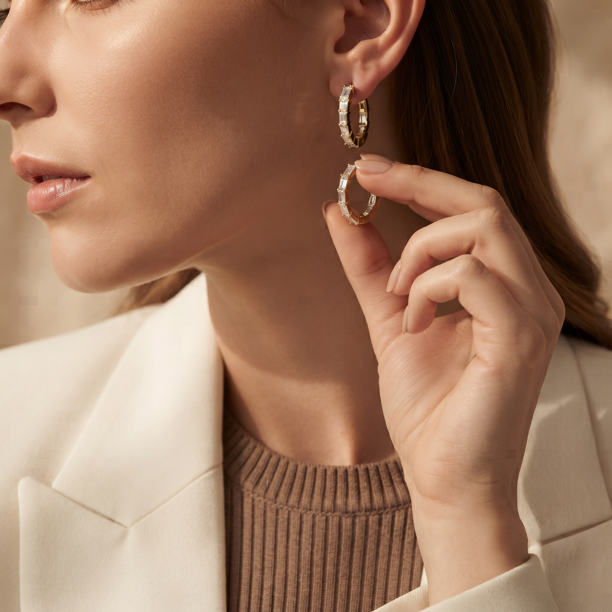 Emerald Baguette Diamond Hoop Earrings