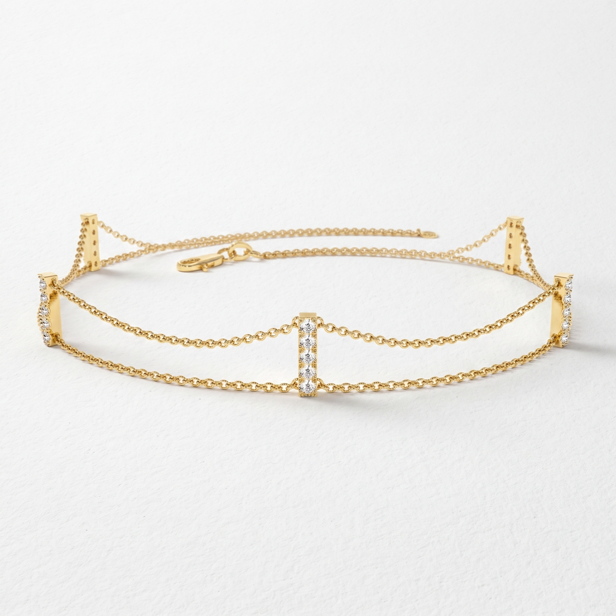 Double Chain Diamond Bar Bracelet