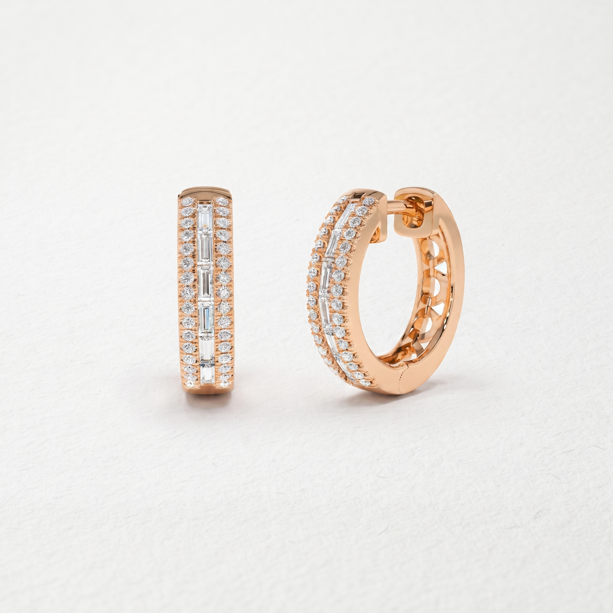 Double Frame Baguette Diamond Hoop Earrings