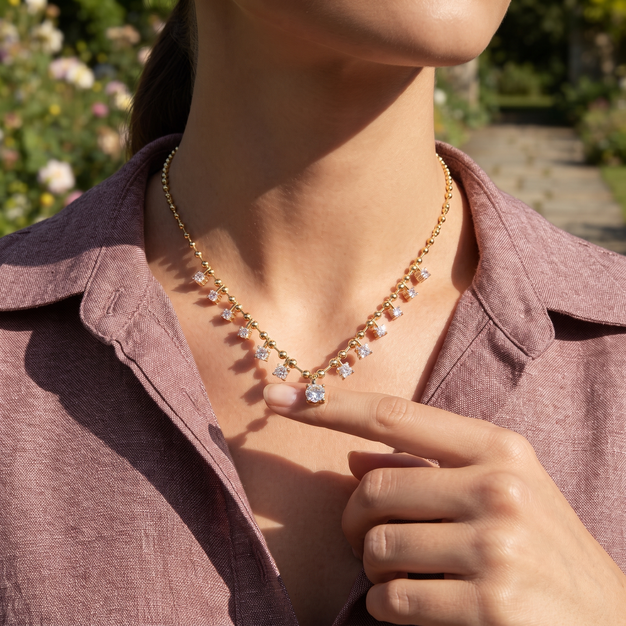 Graduated Round Diamond Beaded Necklace
