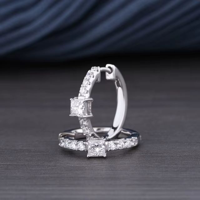 0.53 CT Lab Grown Princess Cut Diamond Hoop Earrings