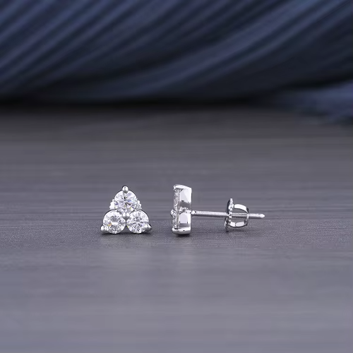 3-Stone Lab Grown Round Brilliant Diamond Cluster Stud Earrings