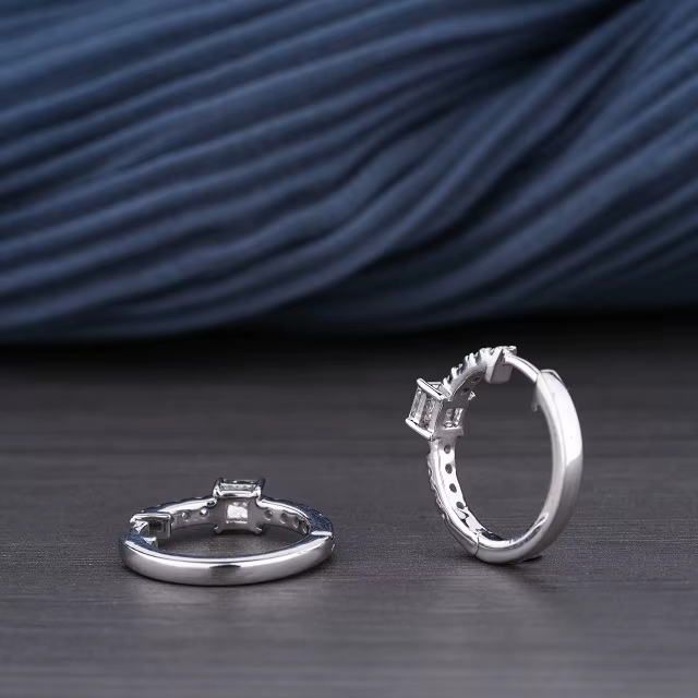 0.53 CT Lab Grown Princess Cut Diamond Hoop Earrings