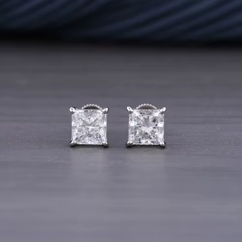 2 TCW IGI Certified Lab Grown Princess Cut Diamond Stud Earrings