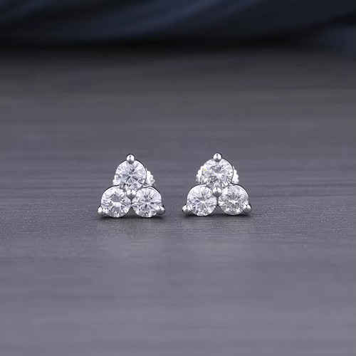 3-Stone Lab Grown Round Brilliant Diamond Cluster Stud Earrings
