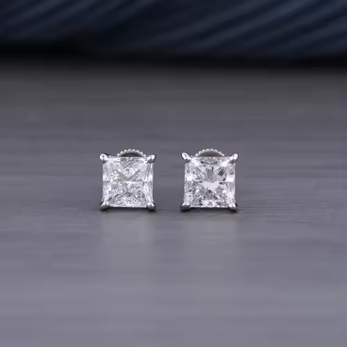 2 TCW IGI Certified Lab Grown Princess Cut Diamond Stud Earrings