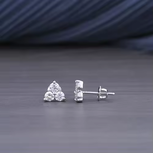 3-Stone Lab Grown Round Brilliant Diamond Cluster Stud Earrings