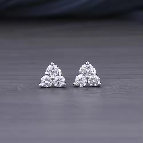 3-Stone Lab Grown Round Brilliant Diamond Cluster Stud Earrings