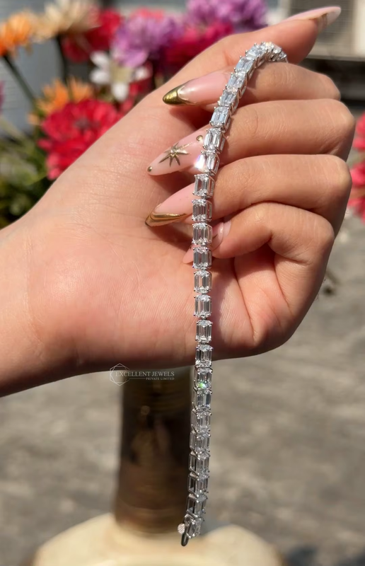 18-19 CTW Emerald Cut Lab Grown Diamond Tennis Bracelet