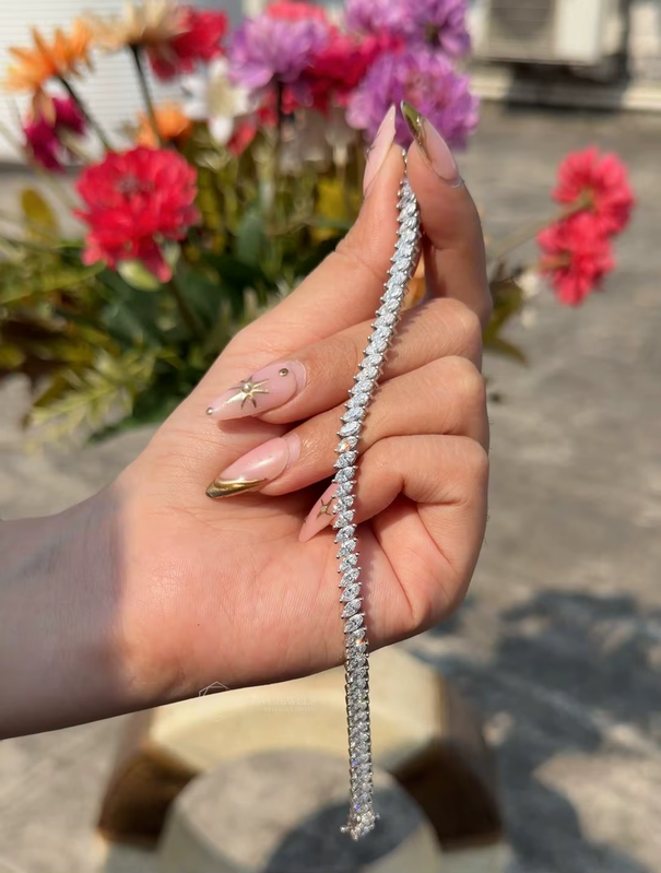 6.59 CTW Marquise Cut Lab Grown HPHT Diamond Tennis Bracelet