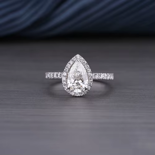Lab Grown Pear Cut Halo Engagement Ring