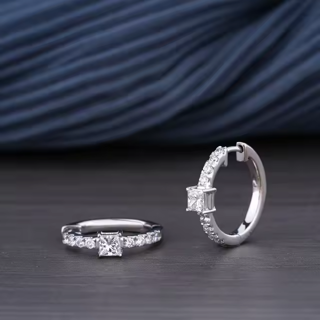 0.53 CT Lab Grown Princess Cut Diamond Hoop Earrings
